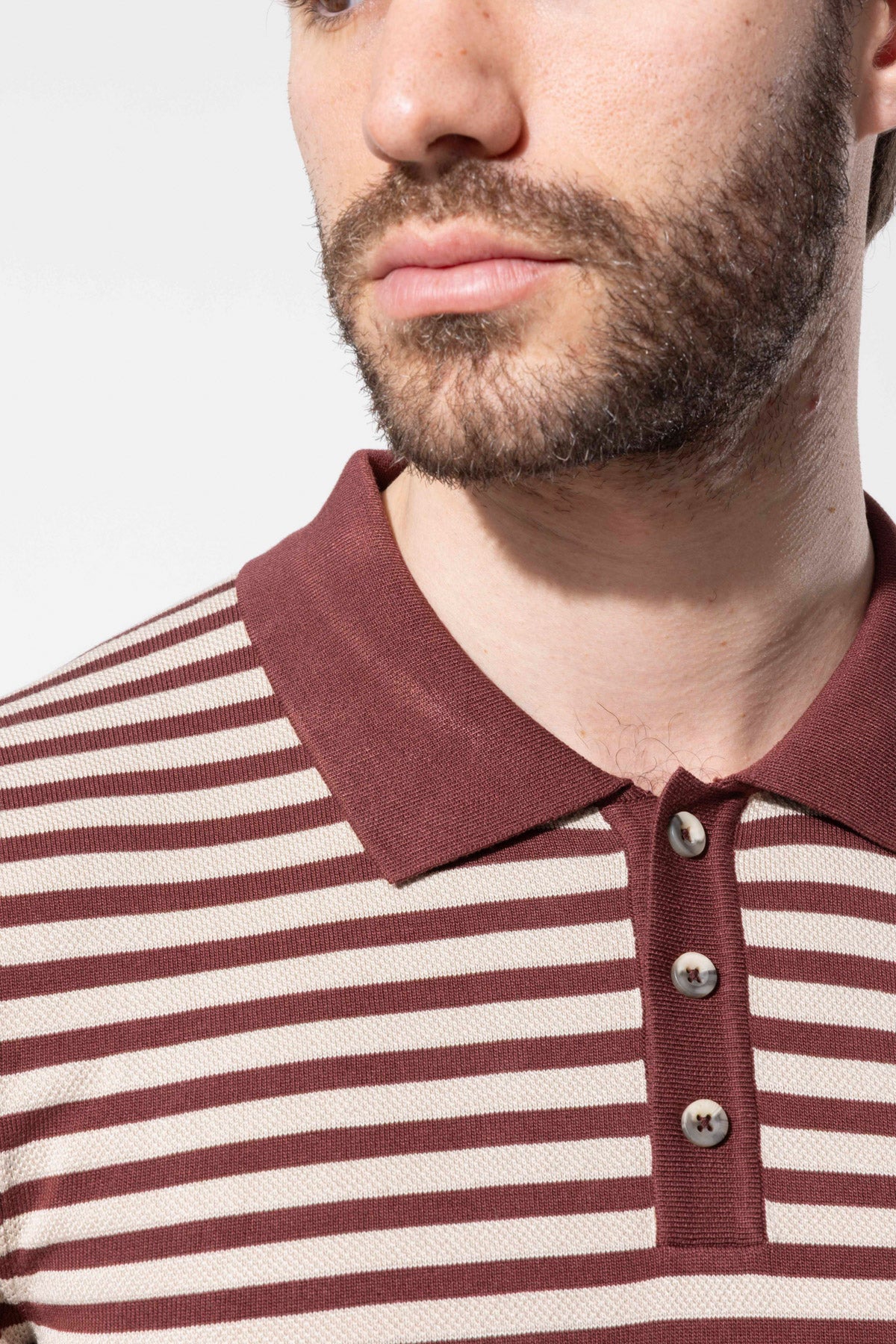 Striped Knit Polo Neck Men's T-Shirt