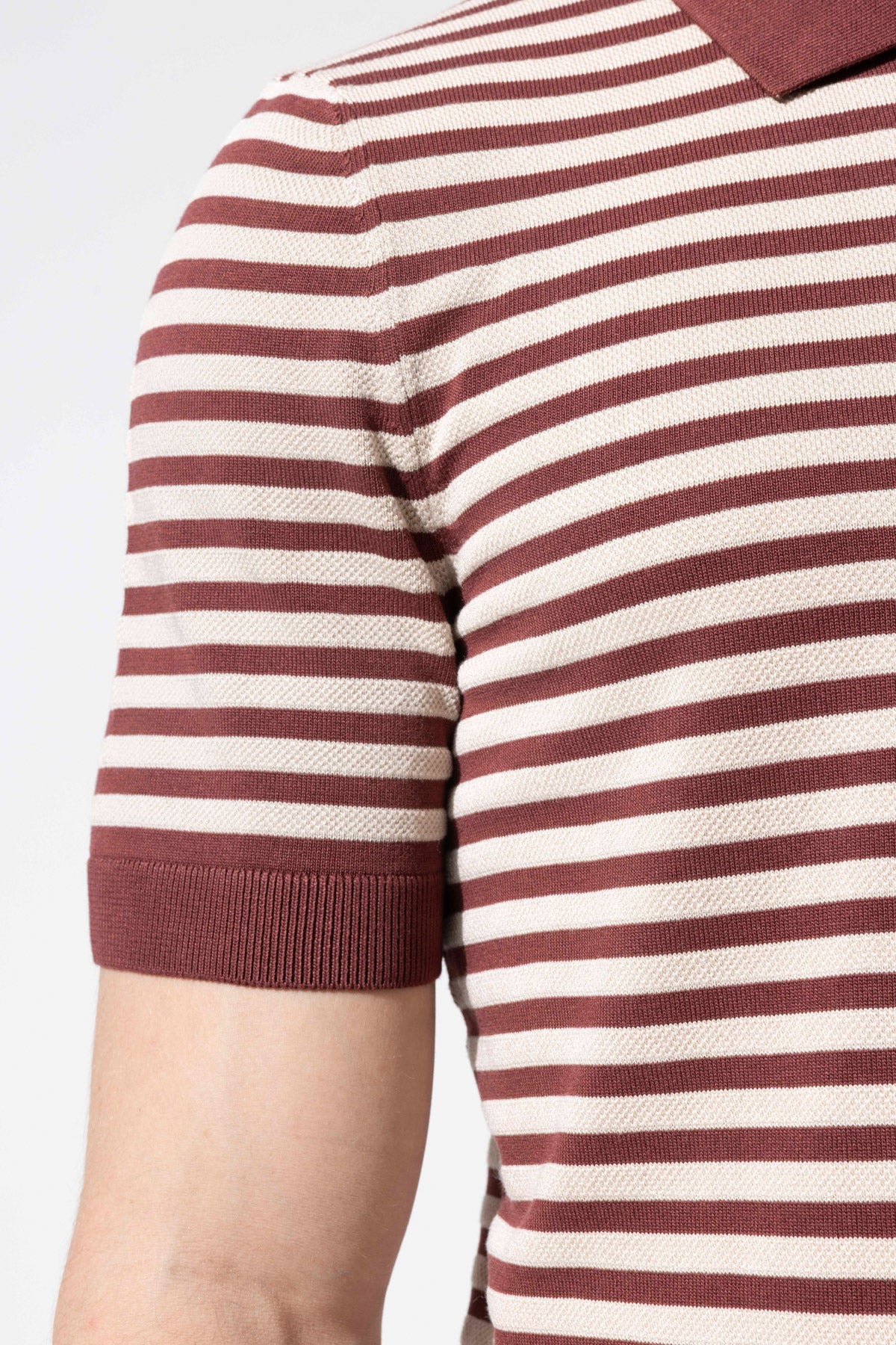 Striped Knit Polo Neck Men's T-Shirt