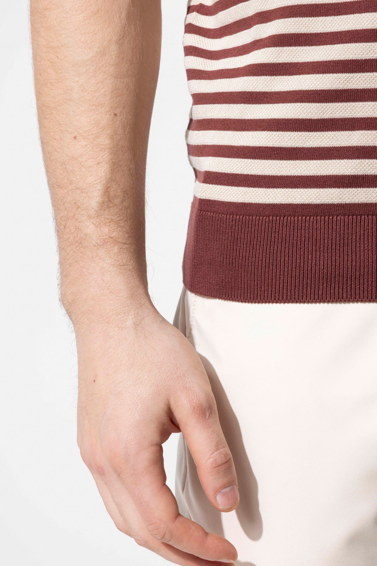 Striped Knit Polo Neck Men's T-Shirt
