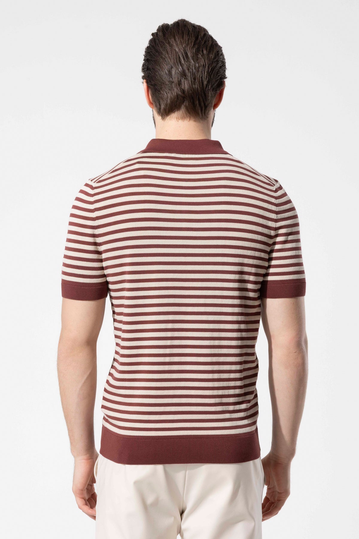 Striped Knit Polo Neck Men's T-Shirt