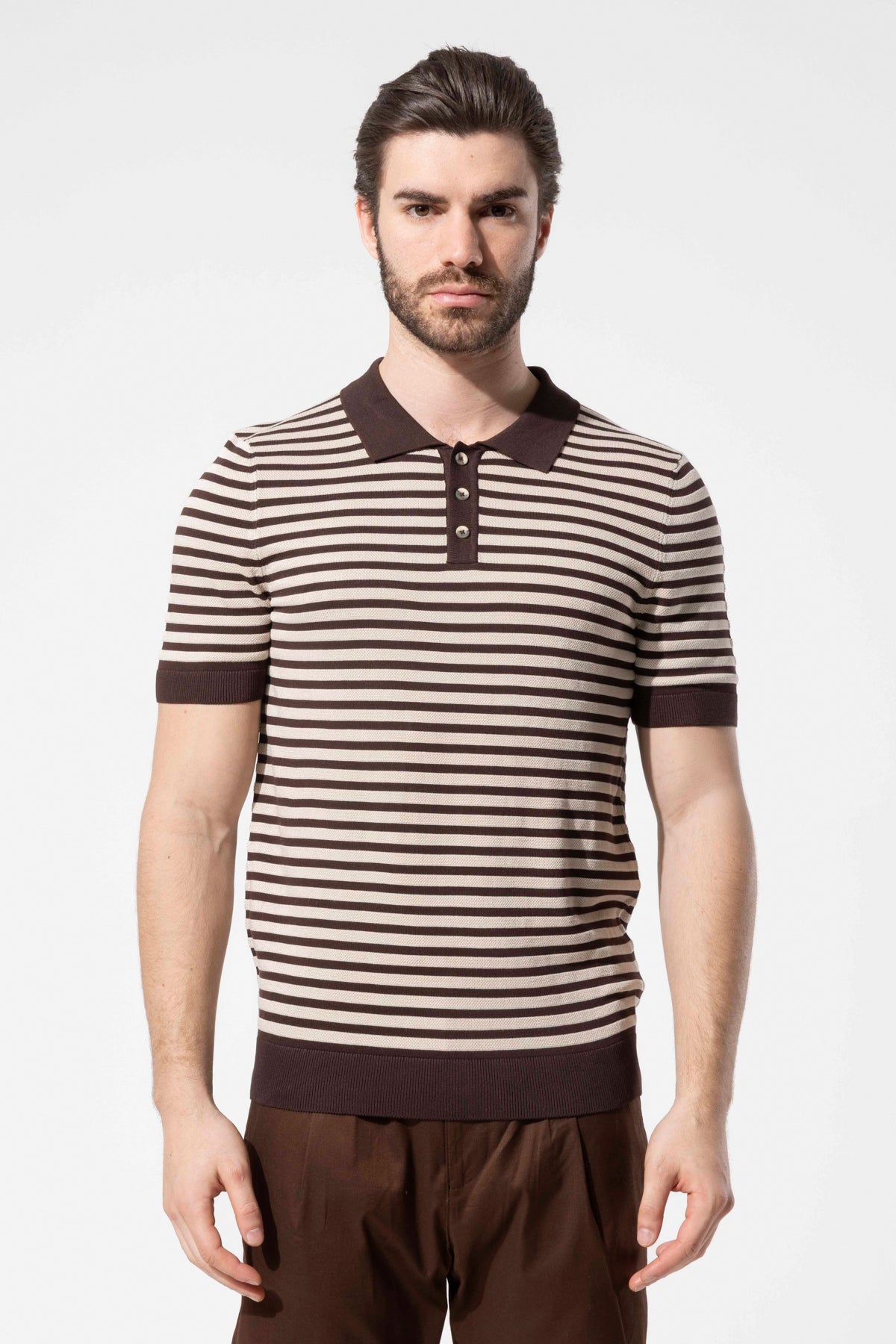Striped Knit Polo Neck Men's T-Shirt