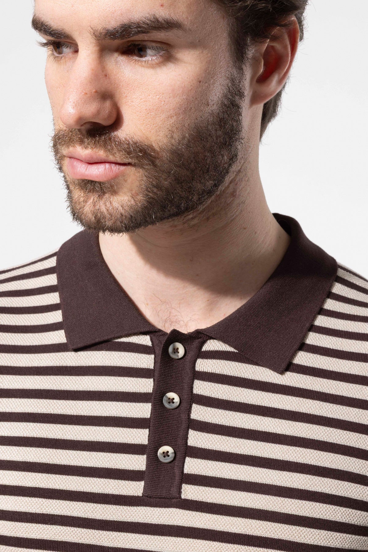 Striped Knit Polo Neck Men's T-Shirt