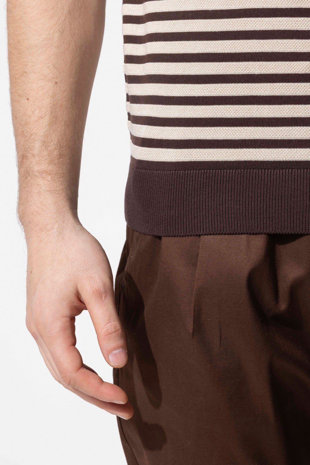 Striped Knit Polo Neck Men's T-Shirt