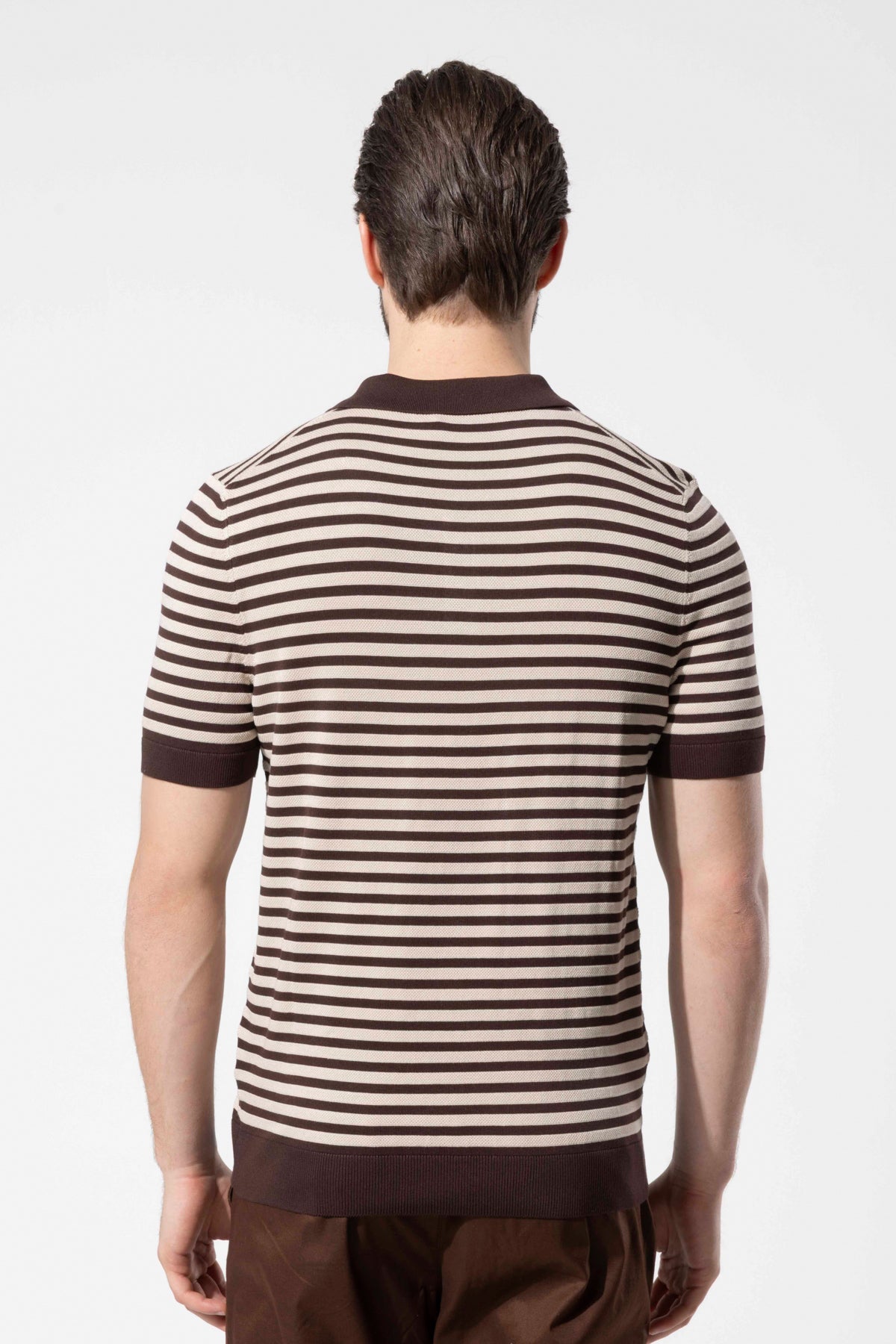 Striped Knit Polo Neck Men's T-Shirt