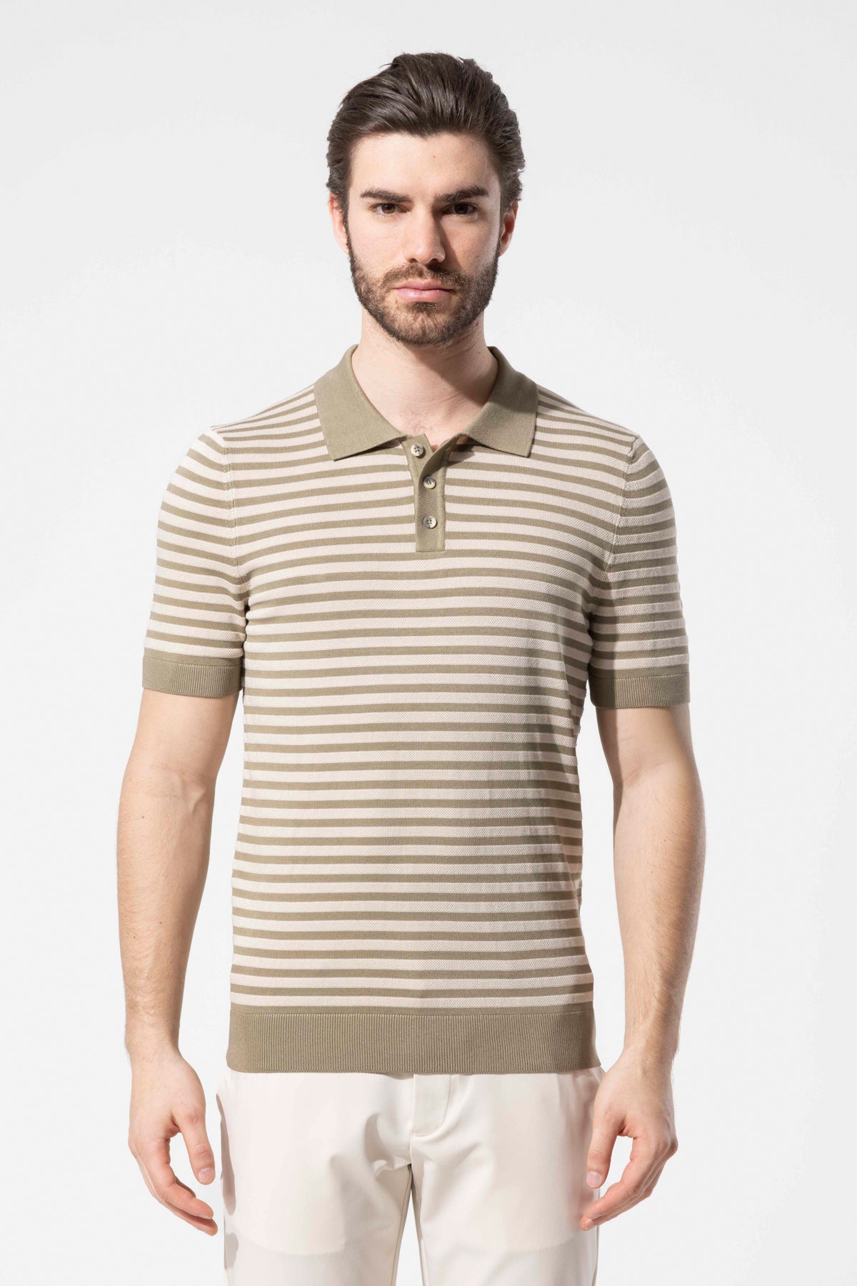 Striped Knit Polo Neck Men's T-Shirt