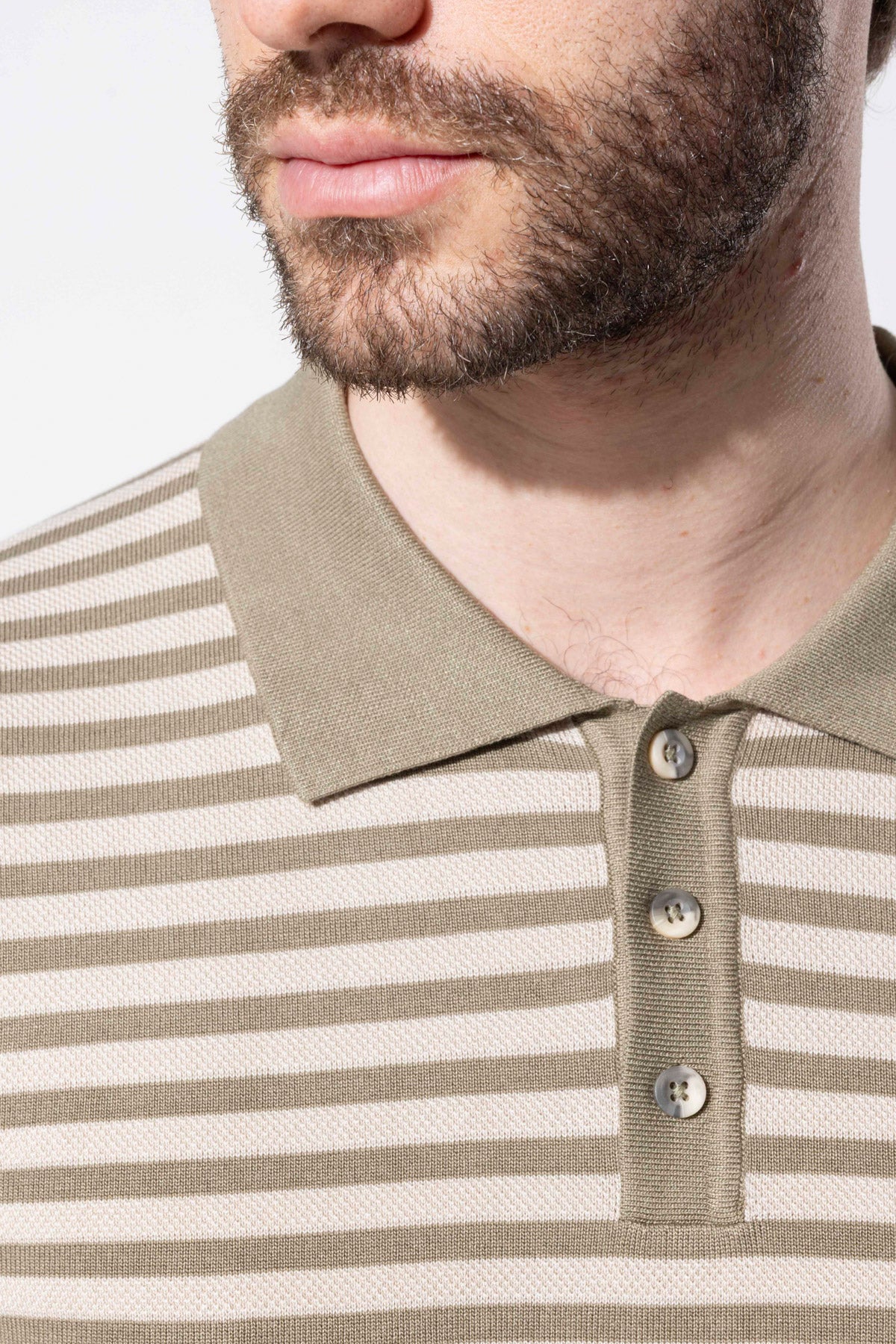 Striped Knit Polo Neck Men's T-Shirt