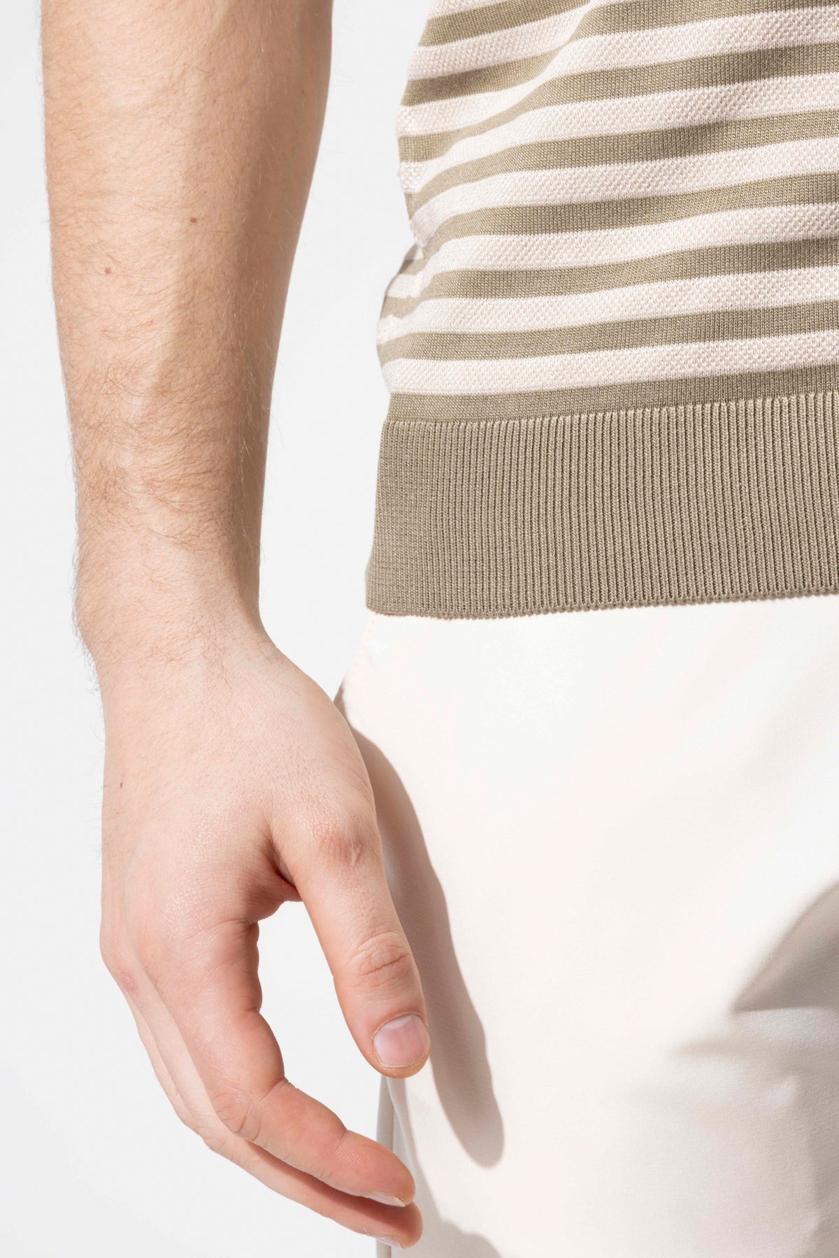 Striped Knit Polo Neck Men's T-Shirt