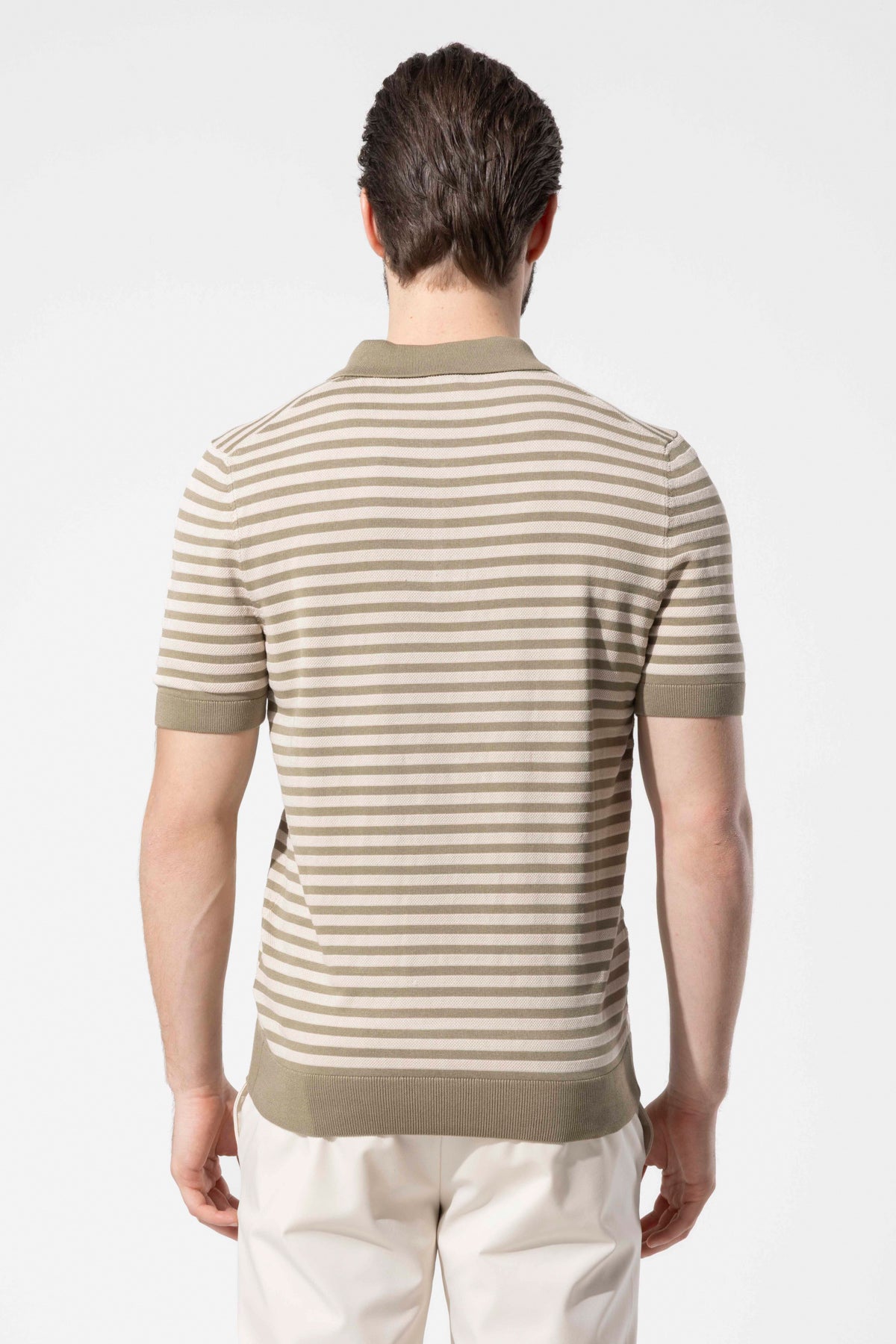 Striped Knit Polo Neck Men's T-Shirt