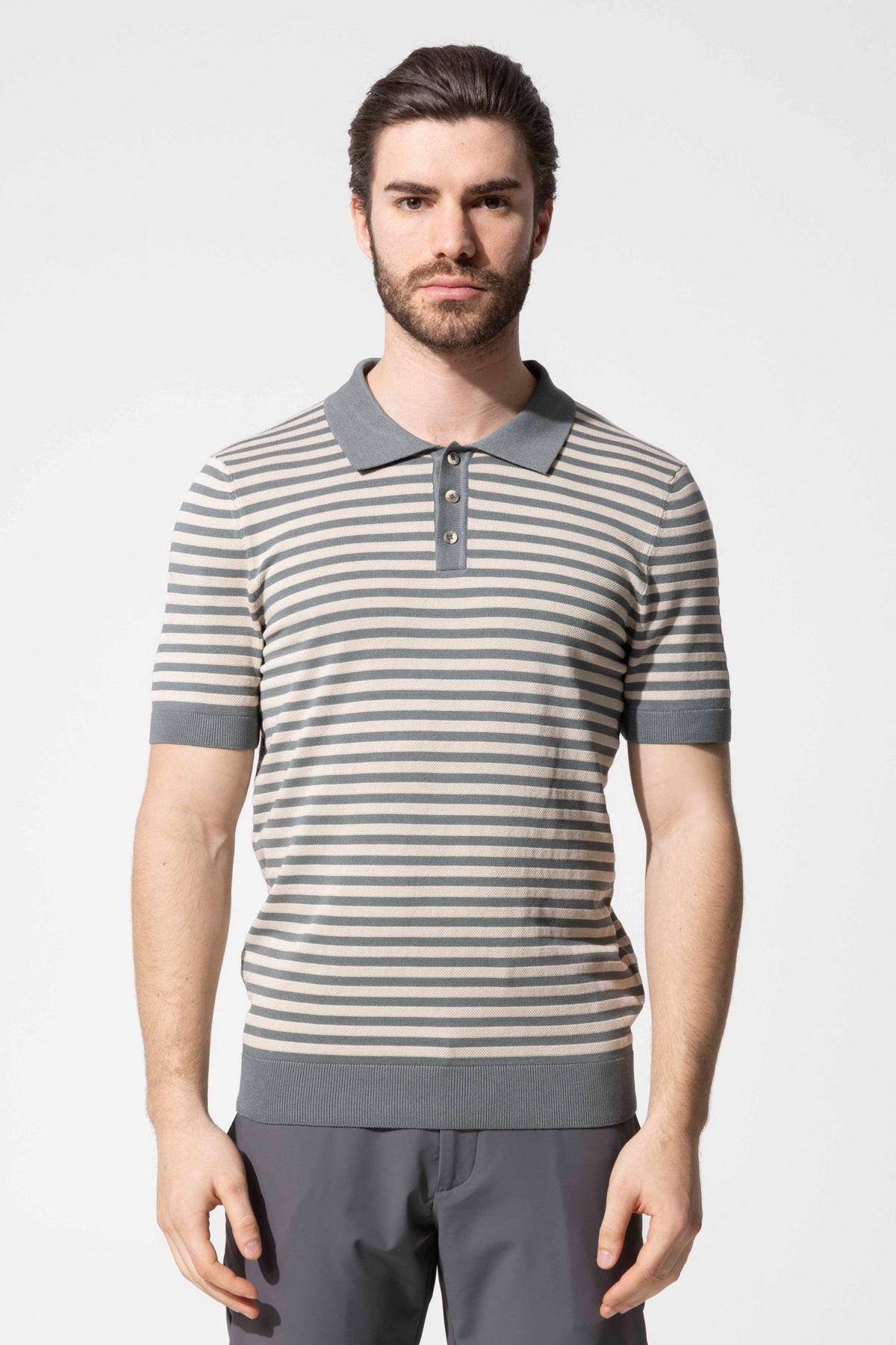 Striped Knit Polo Neck Men's T-Shirt