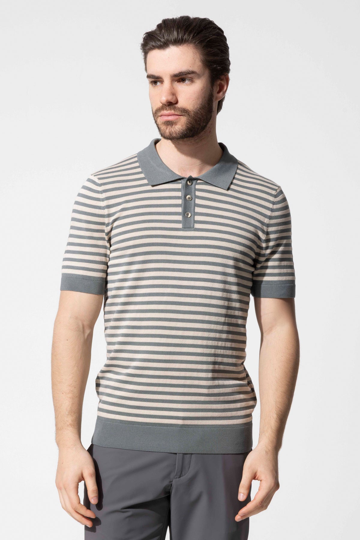 Striped Knit Polo Neck Men's T-Shirt