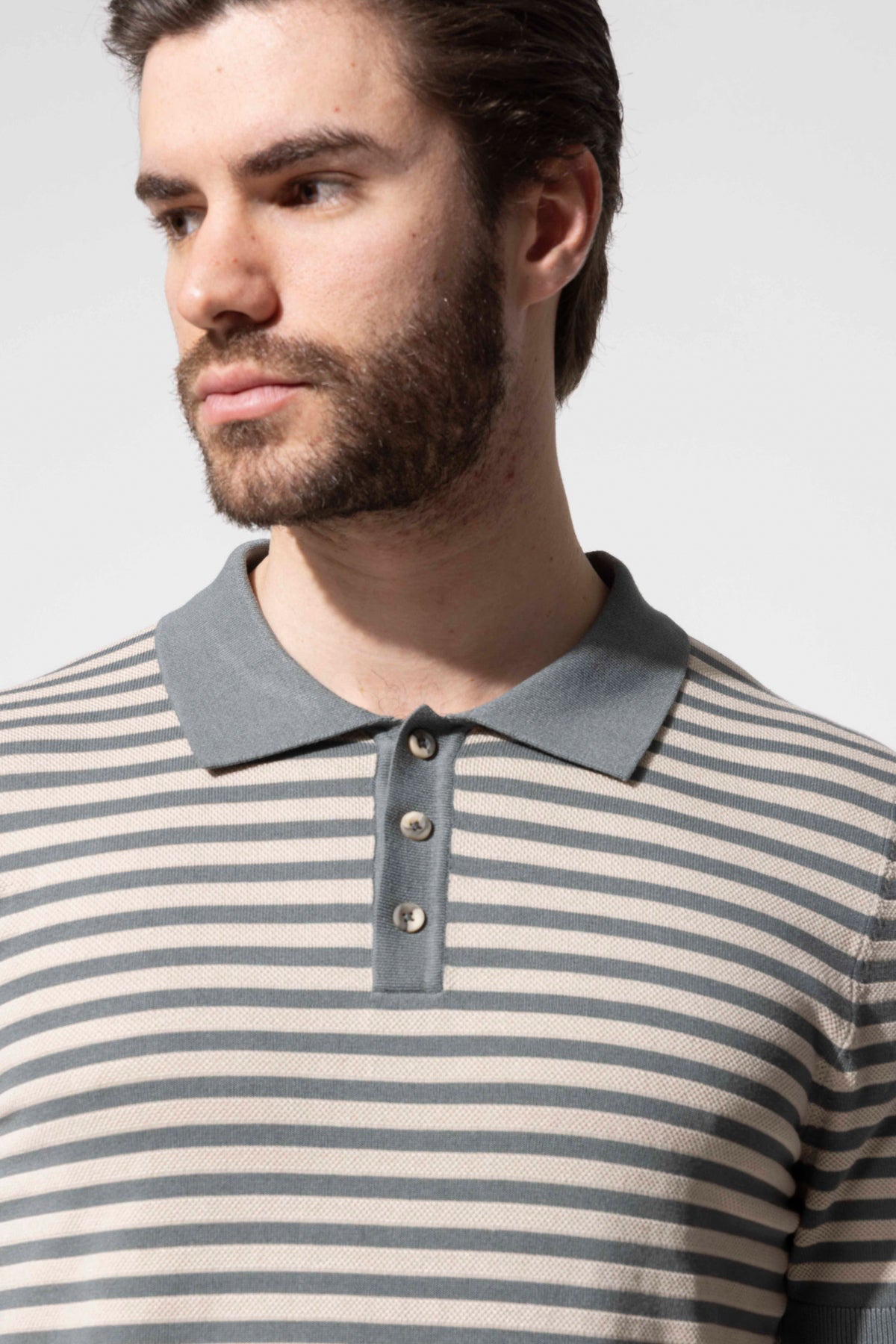 Striped Knit Polo Neck Men's T-Shirt