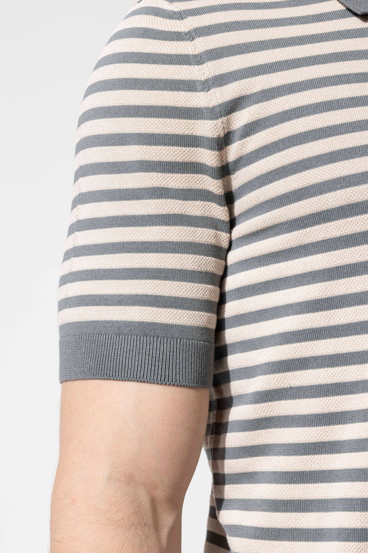 Striped Knit Polo Neck Men's T-Shirt