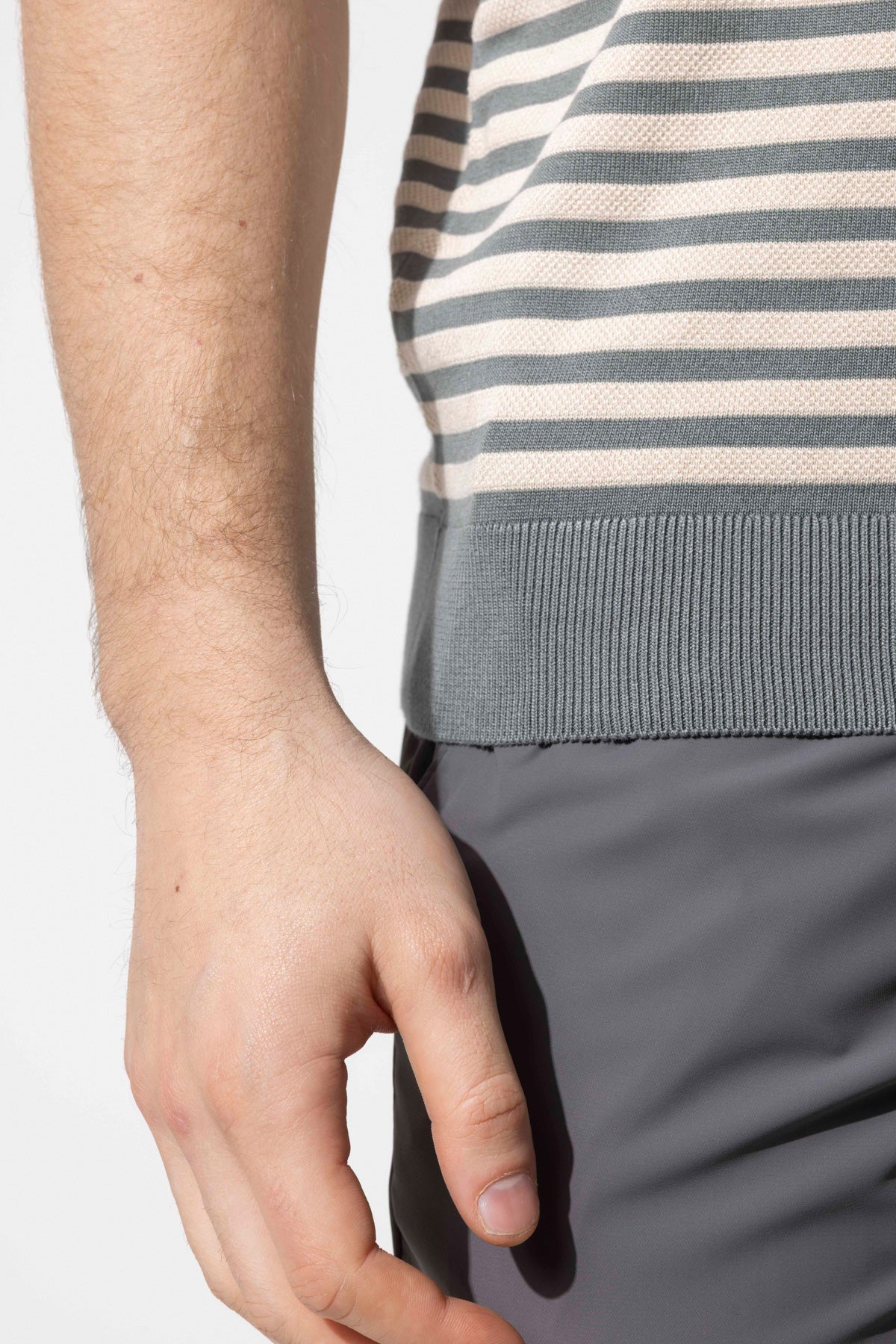 Striped Knit Polo Neck Men's T-Shirt