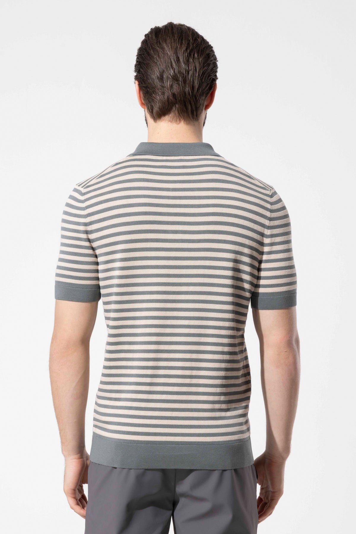 Striped Knit Polo Neck Men's T-Shirt