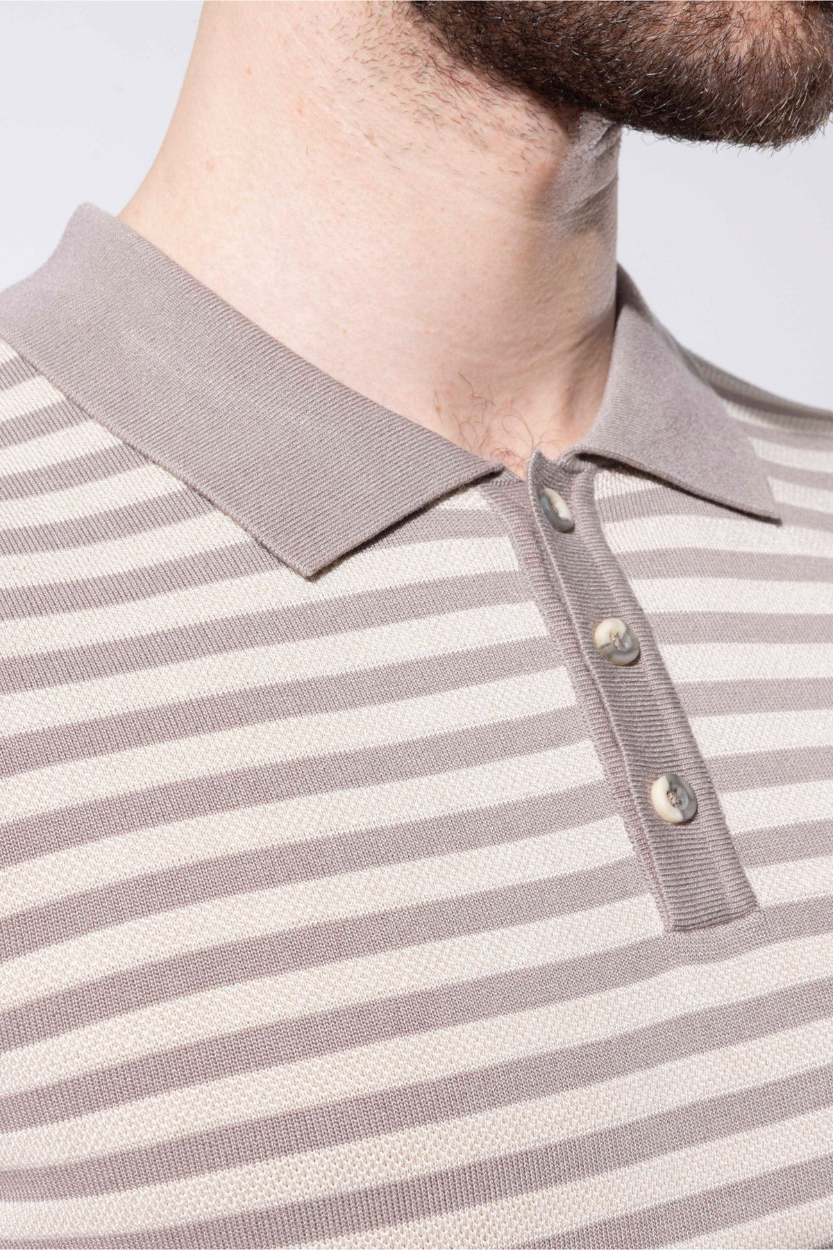 Striped Knit Polo Neck Men's T-Shirt
