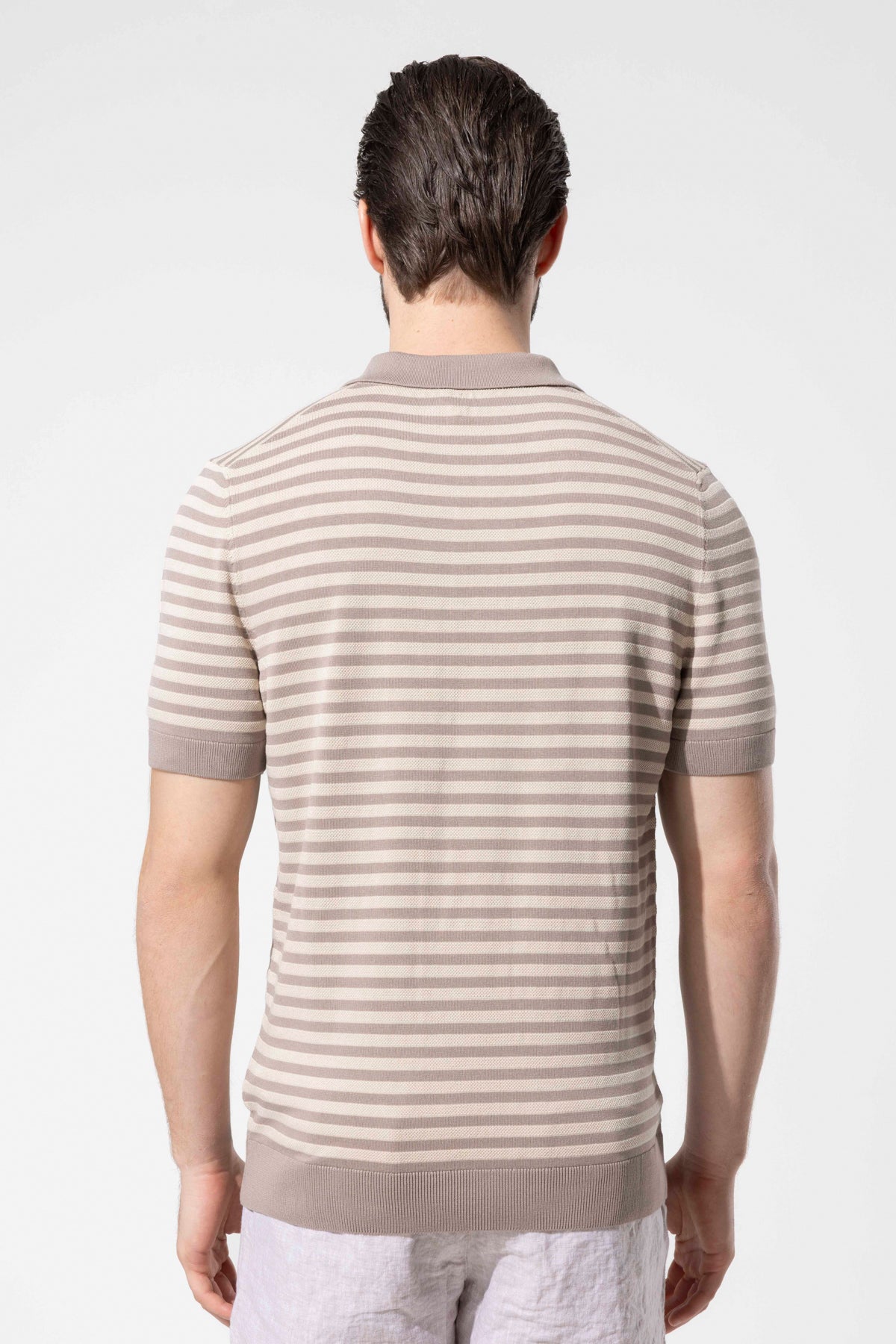 Striped Knit Polo Neck Men's T-Shirt