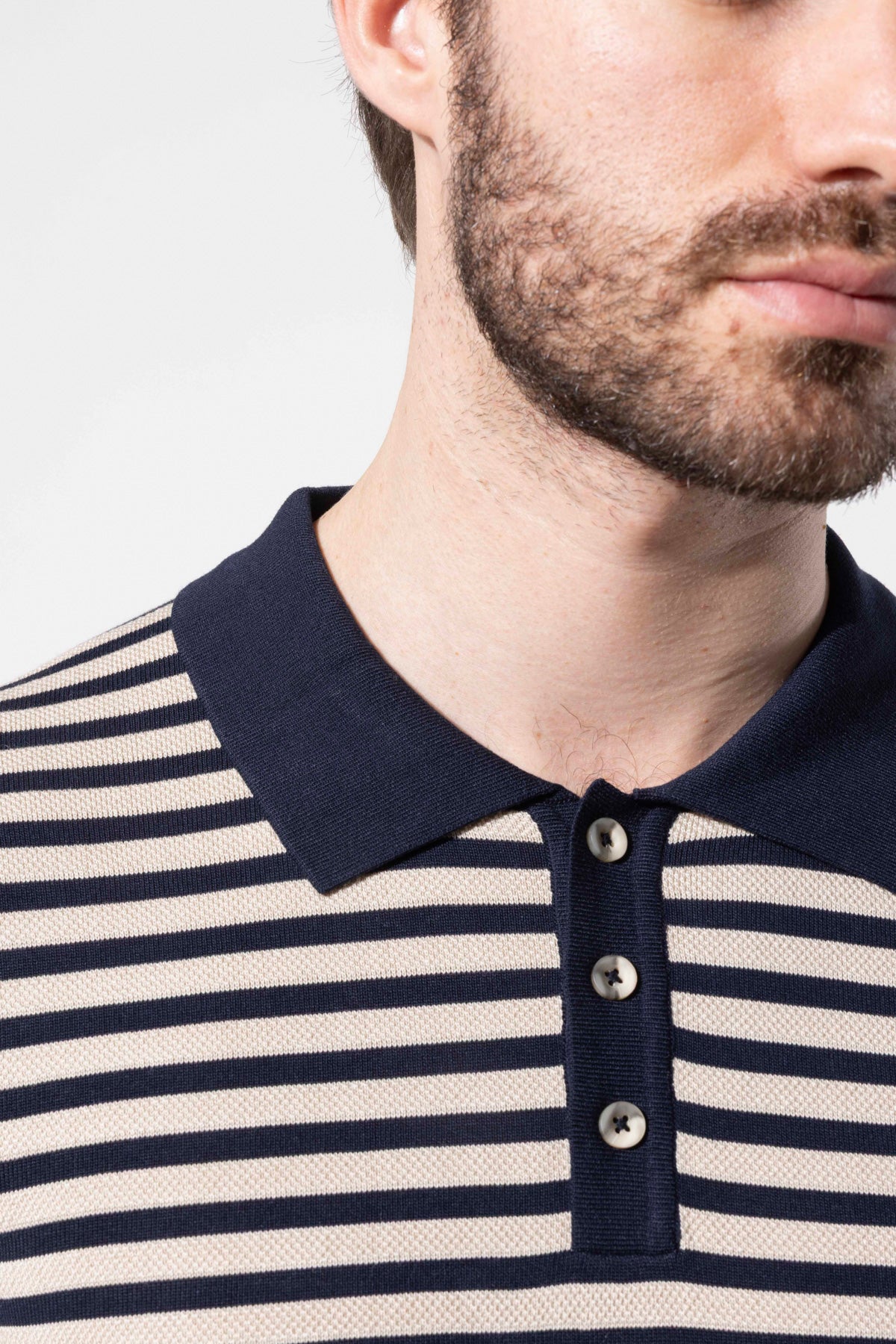 Striped Knit Polo Neck Men's T-Shirt