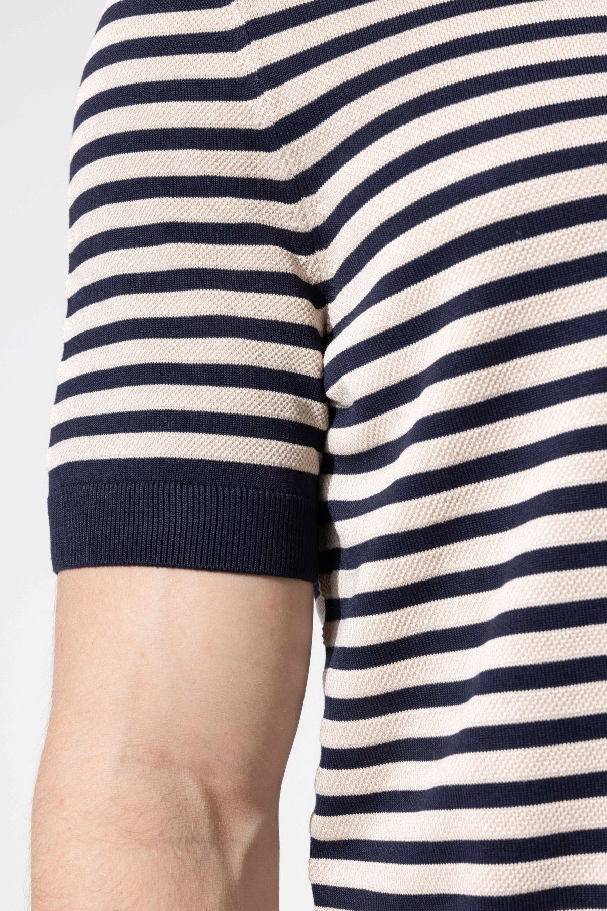 Striped Knit Polo Neck Men's T-Shirt