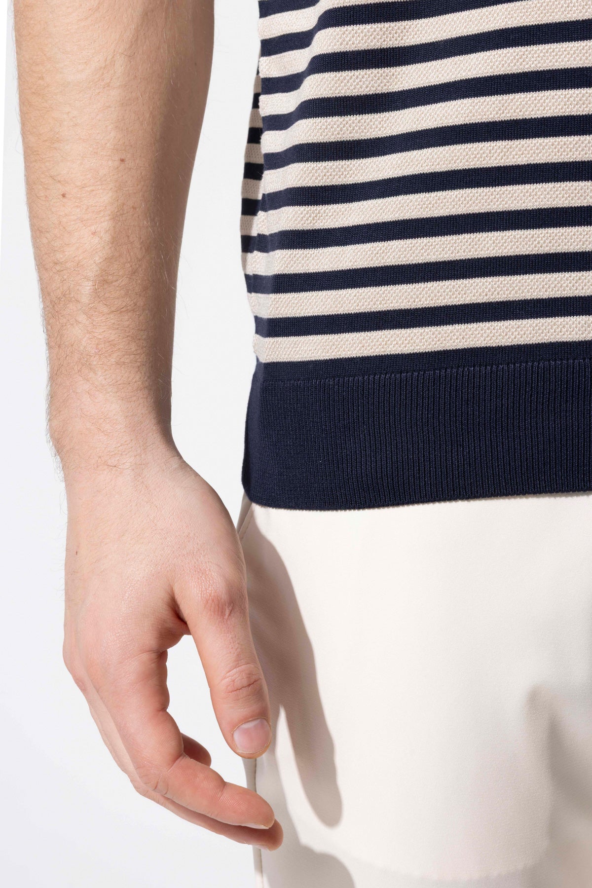 Striped Knit Polo Neck Men's T-Shirt
