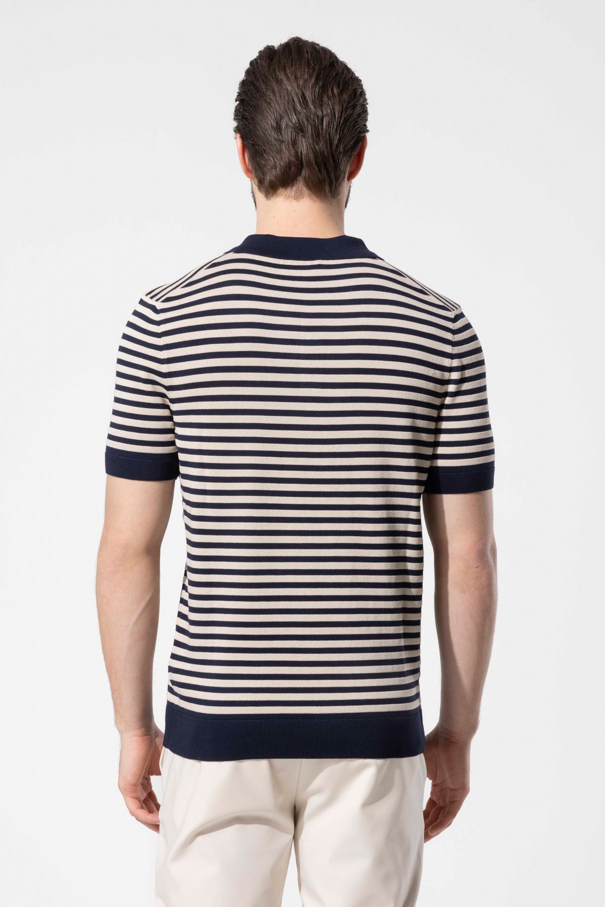 Striped Knit Polo Neck Men's T-Shirt