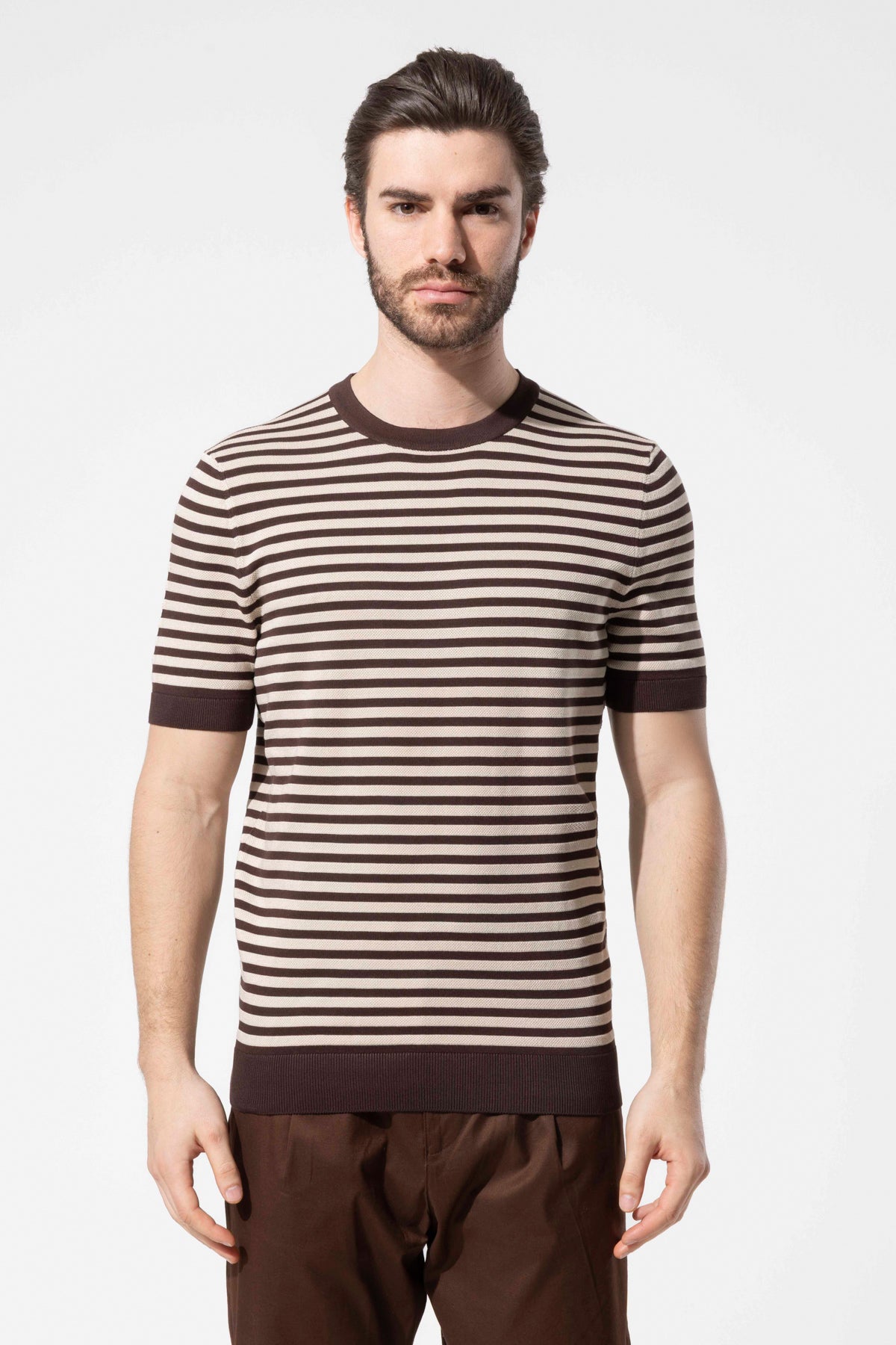 Crew Neck Thin Striped Knitwear