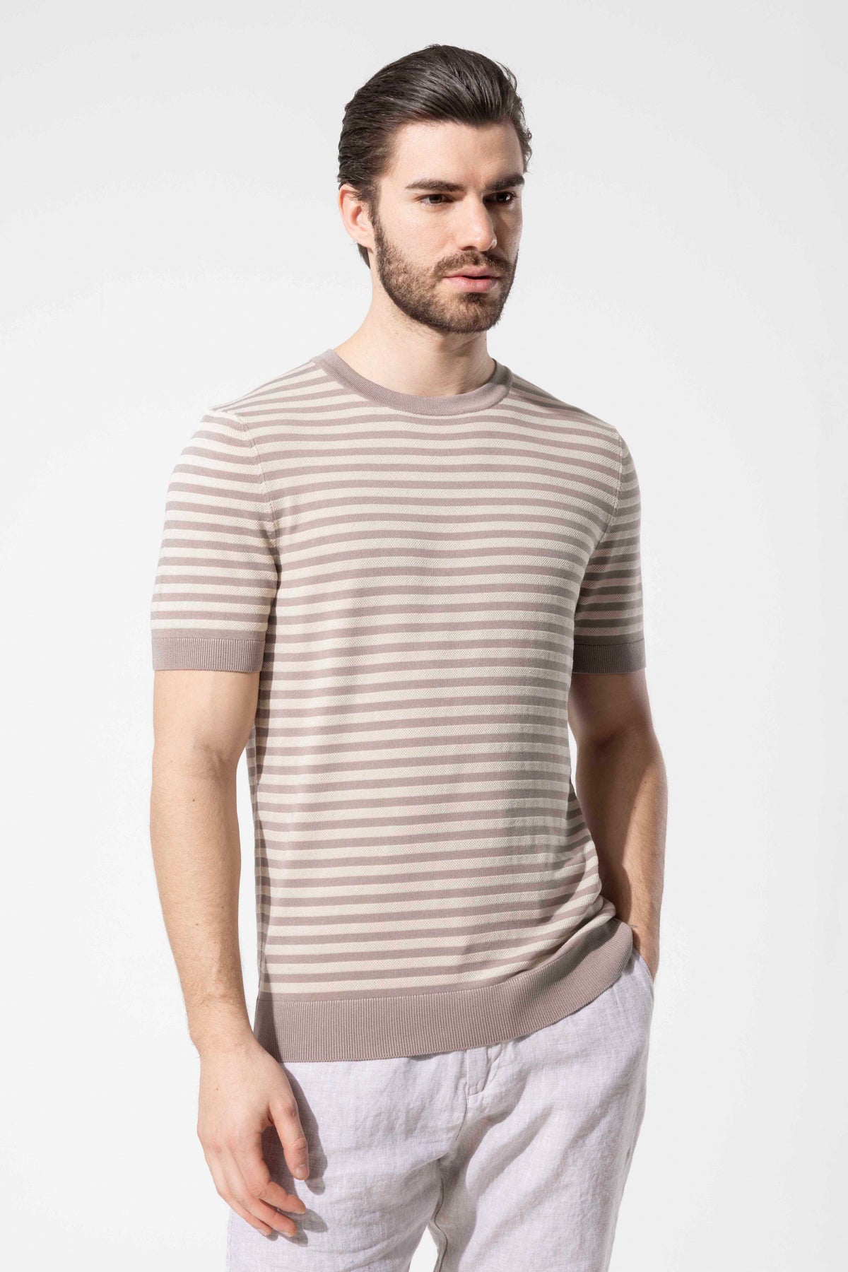 Crew Neck Thin Striped Knitwear