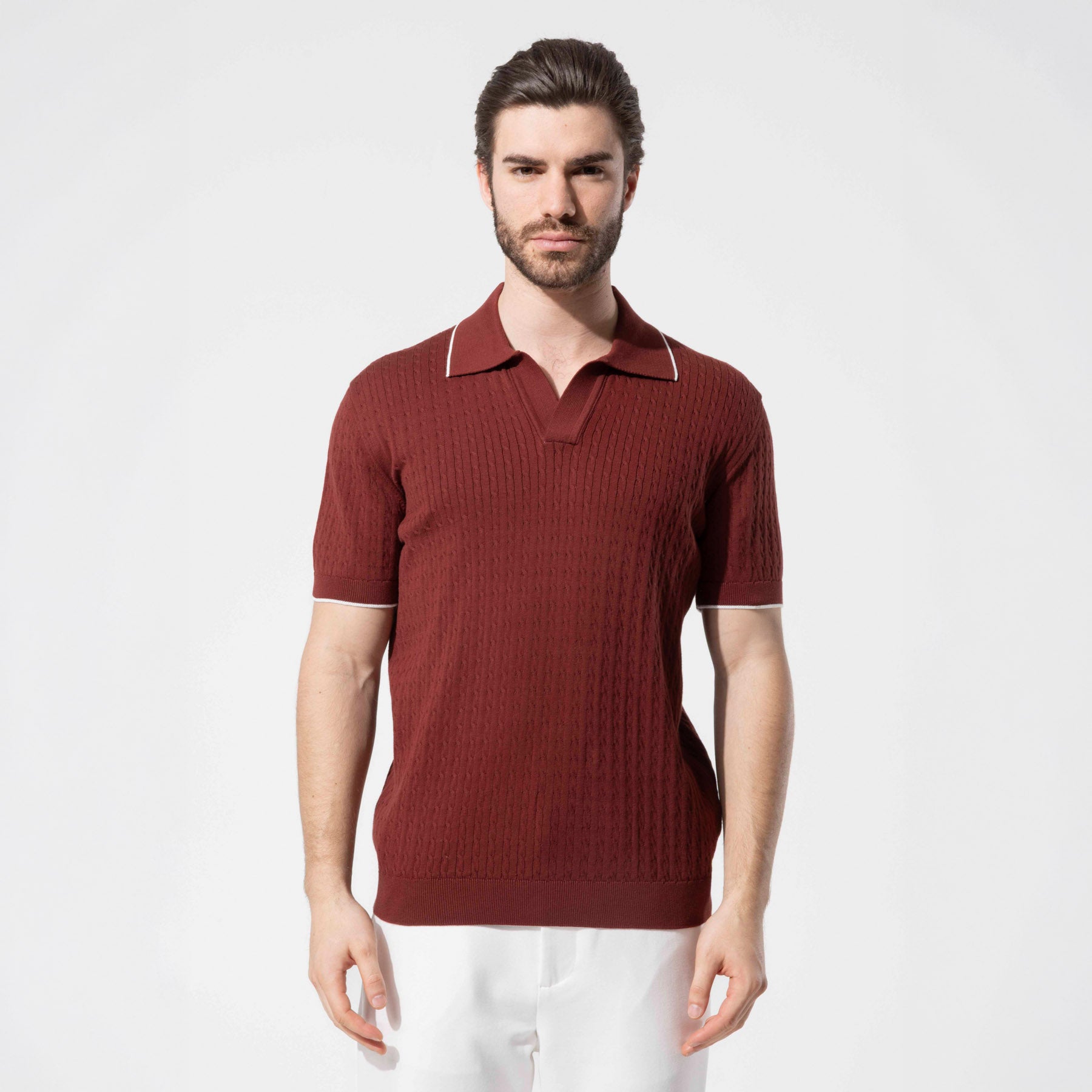 Minimal Dokulu Polo Yaka Pamuk Triko Tişört