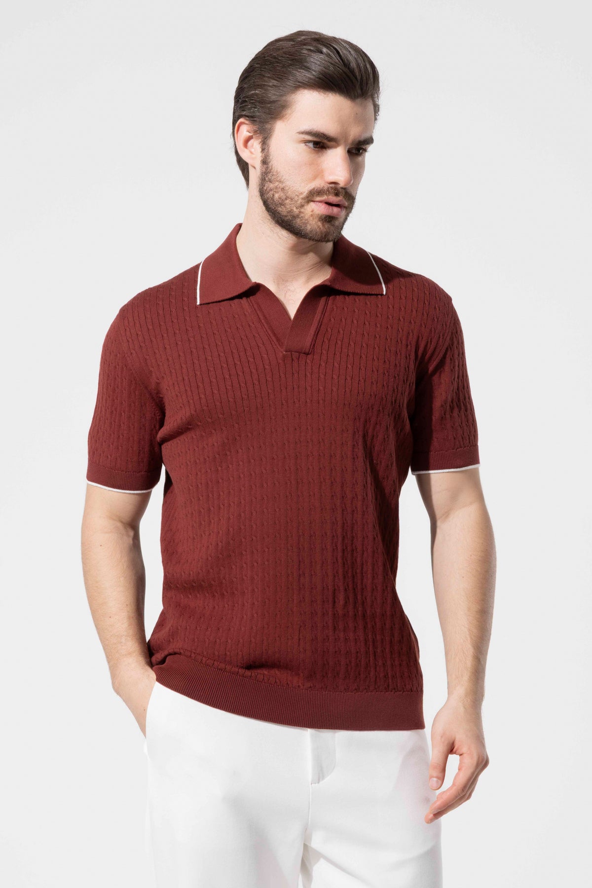 Minimal Dokulu Polo Yaka Pamuk Triko Tişört