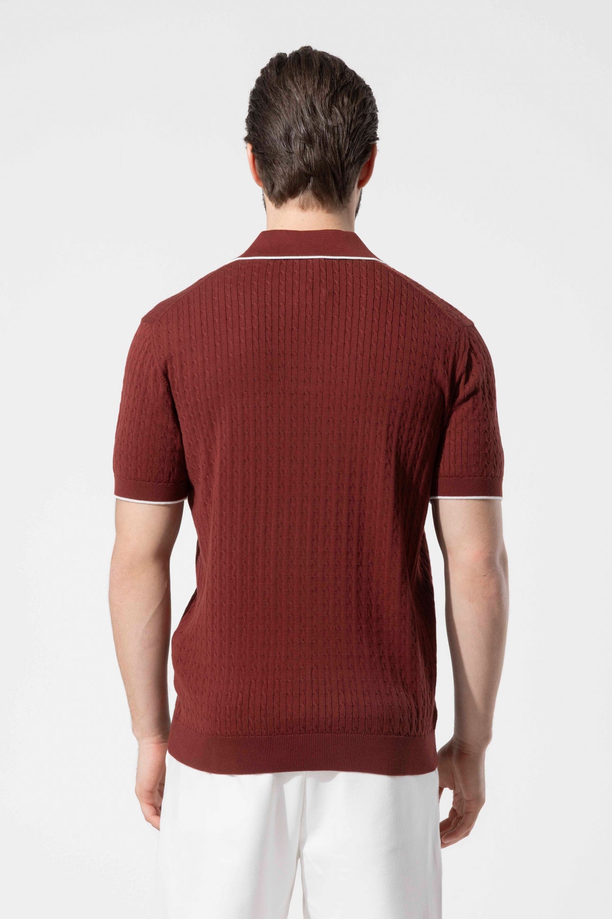 Minimal Dokulu Polo Yaka Pamuk Triko Tişört