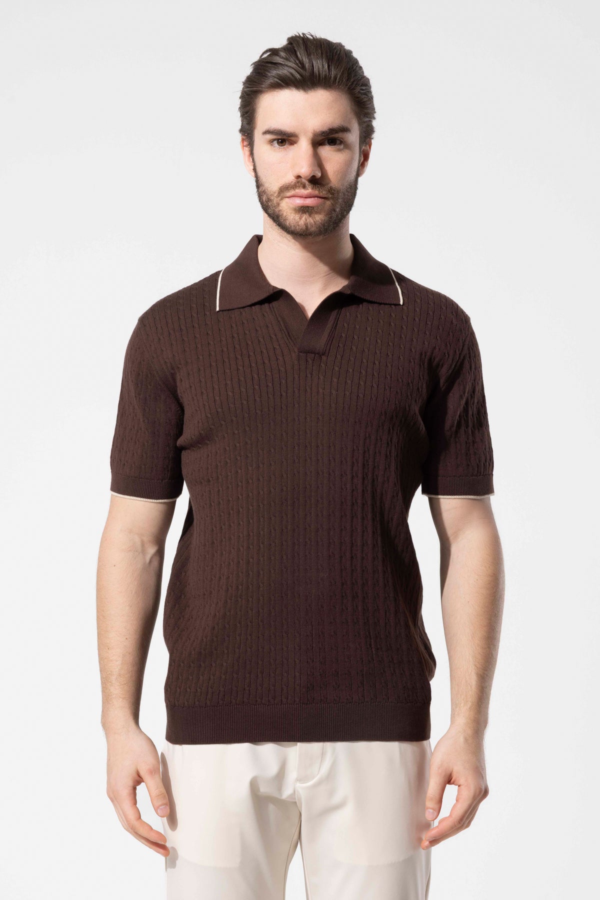 Minimal Dokulu Polo Yaka Pamuk Triko Tişört