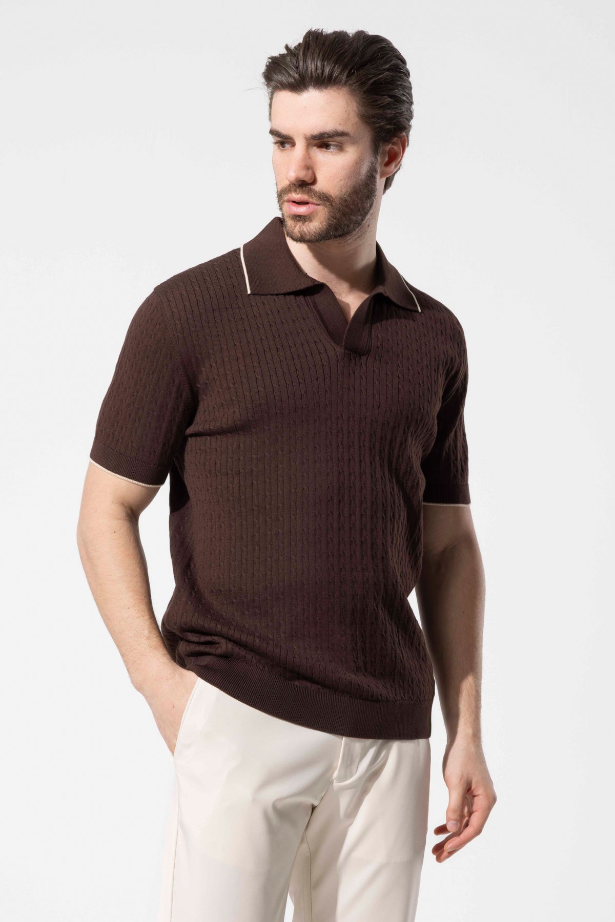 Minimal Dokulu Polo Yaka Pamuk Triko Tişört
