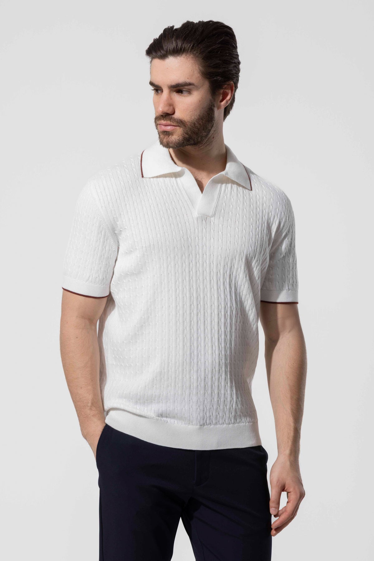 Minimal Dokulu Polo Yaka Pamuk Triko Tişört