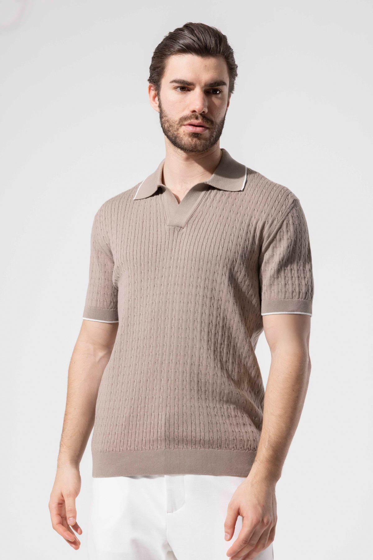 Minimal Dokulu Polo Yaka Pamuk Triko Tişört