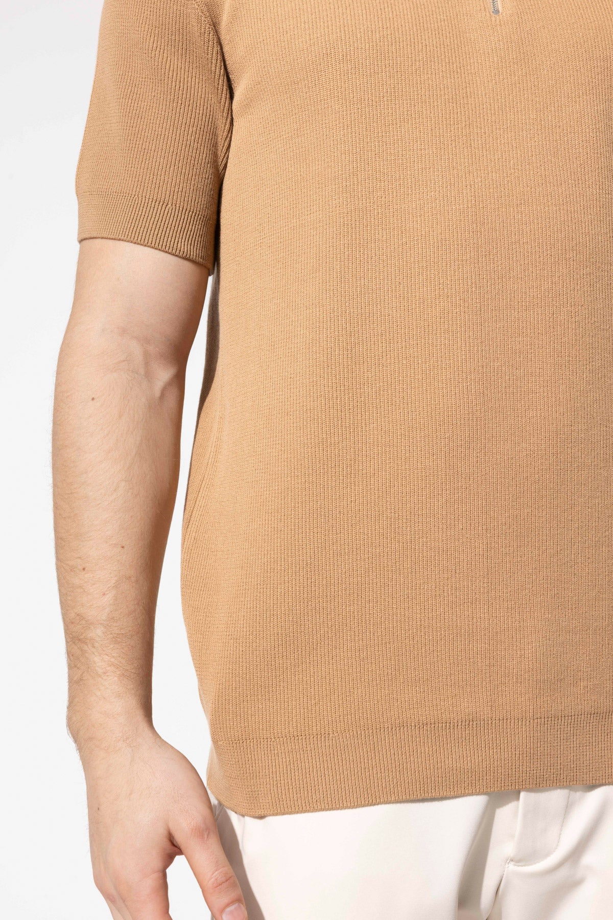 Zip-Neck Knit Polo Shirt