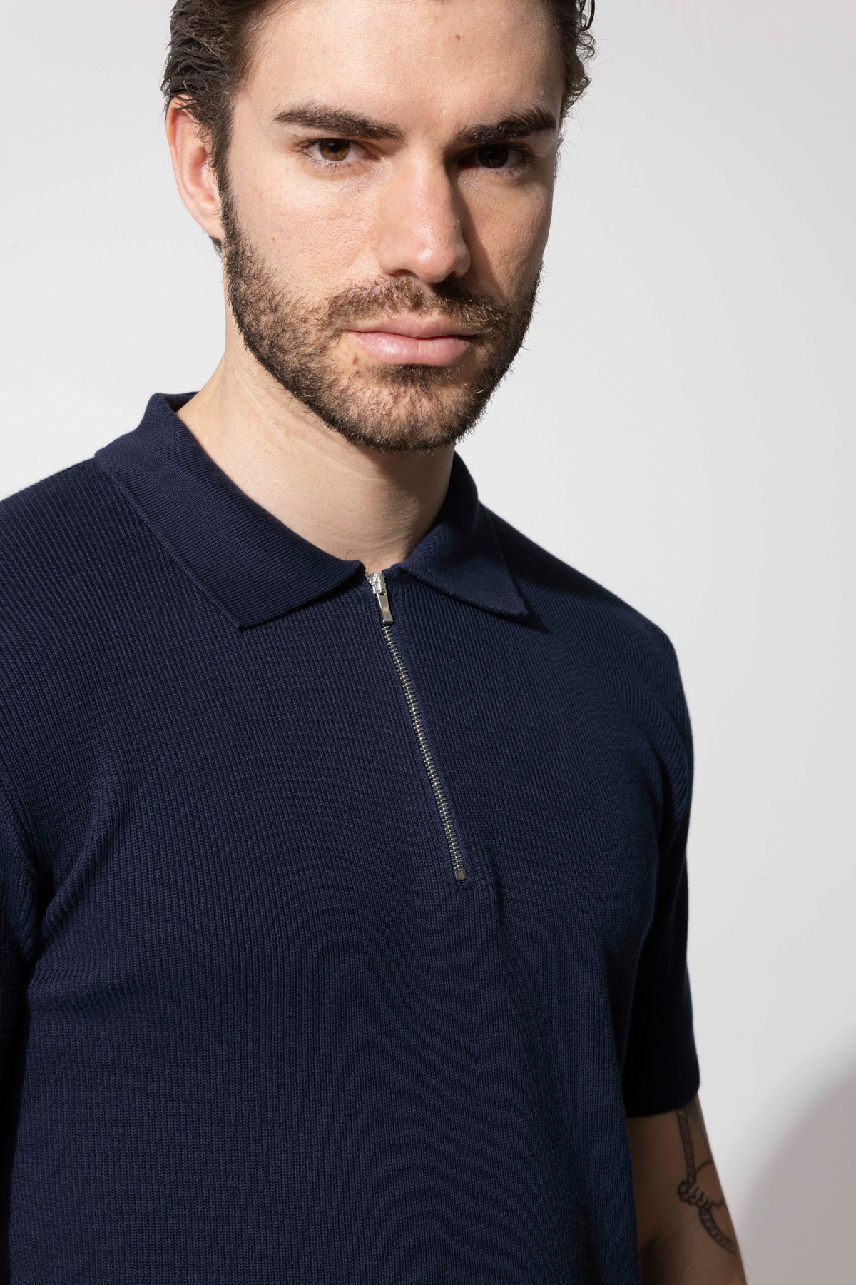 Zip-Neck Knit Polo Shirt