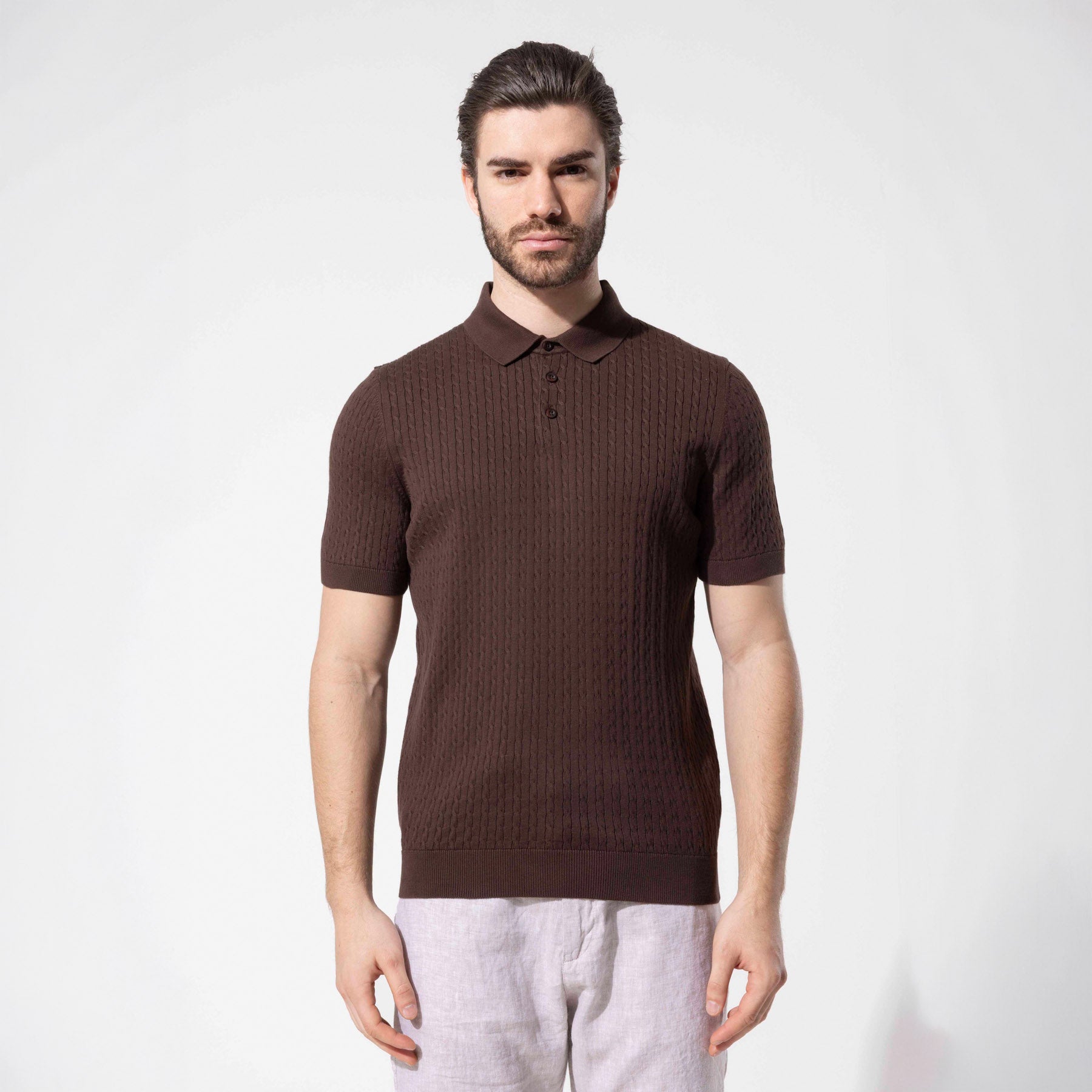 Retro Dokulu Polo Yaka Pamuk Triko Tişört