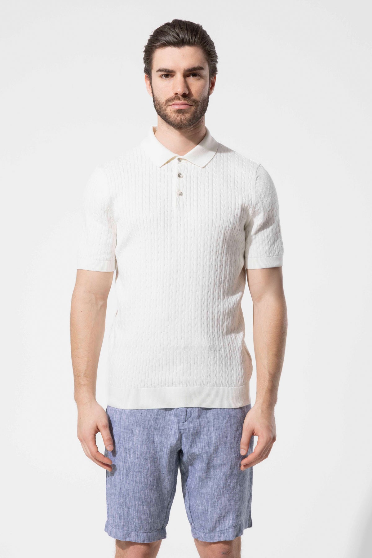 Retro Dokulu Polo Yaka Pamuk Triko Tişört