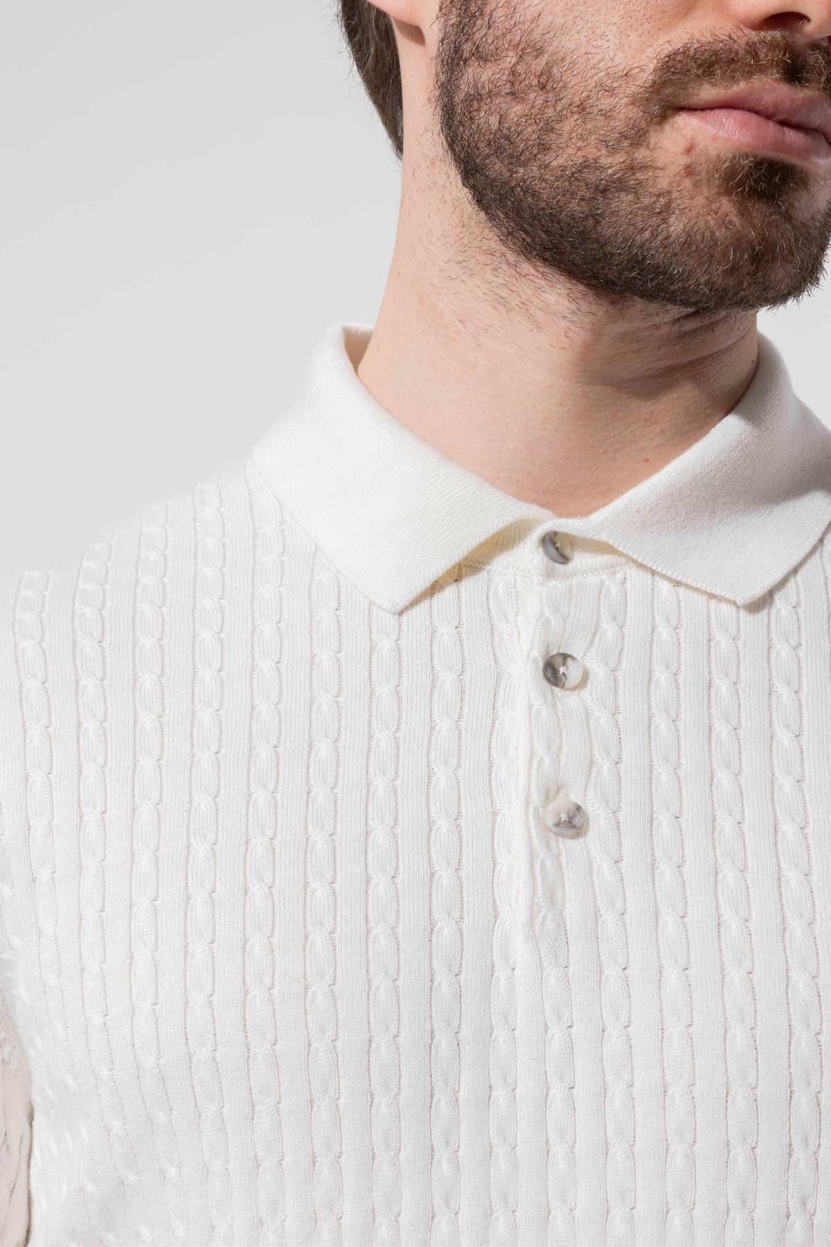 Honeycomb Knit Patterned Polo Collar Cotton Knit T-Shirt