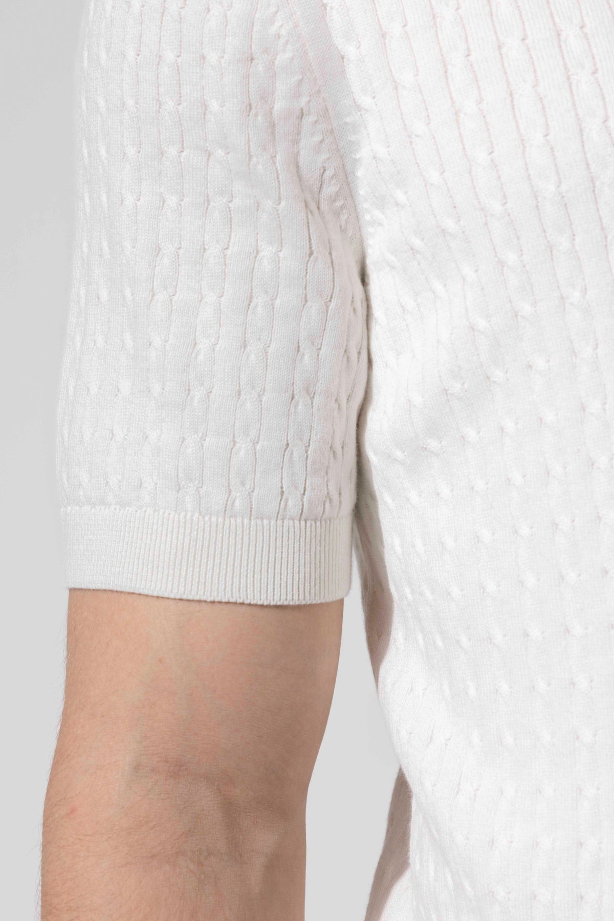 Honeycomb Knit Patterned Polo Collar Cotton Knit T-Shirt