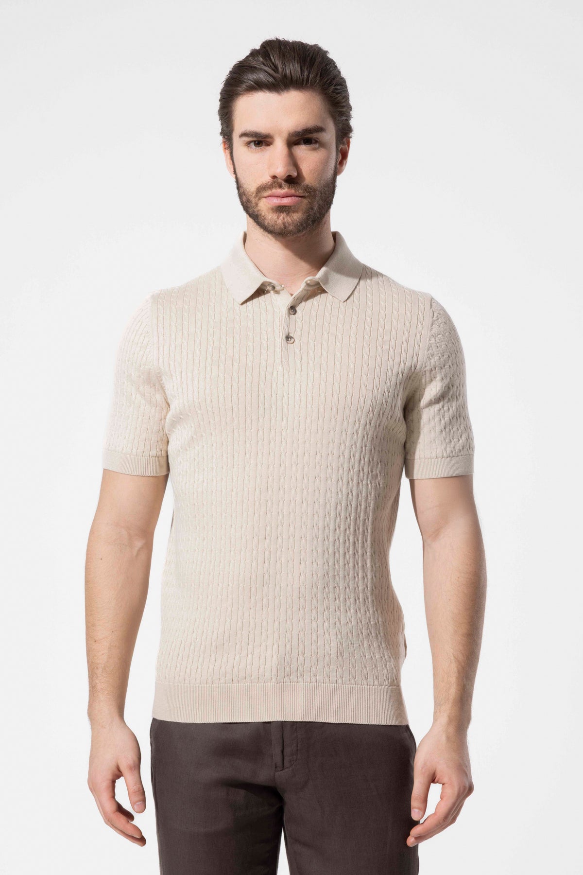 Retro Dokulu Polo Yaka Pamuk Triko Tişört