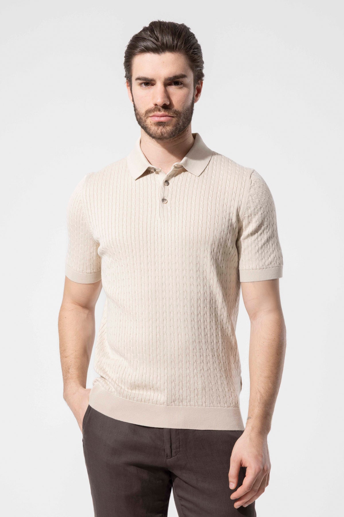 Retro Dokulu Polo Yaka Pamuk Triko Tişört
