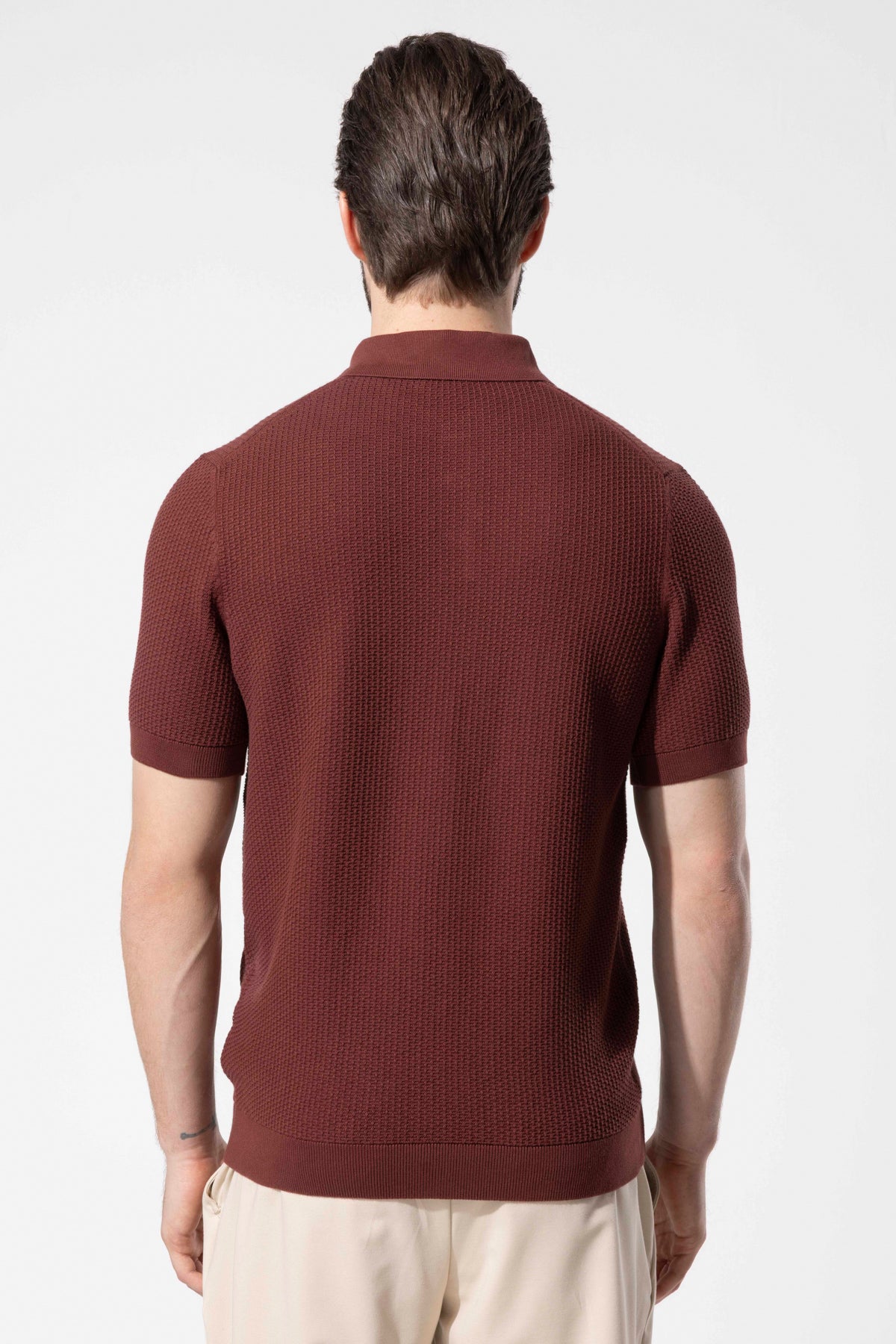 Minimal Dokulu Polo Yaka Pamuk Triko Tişört
