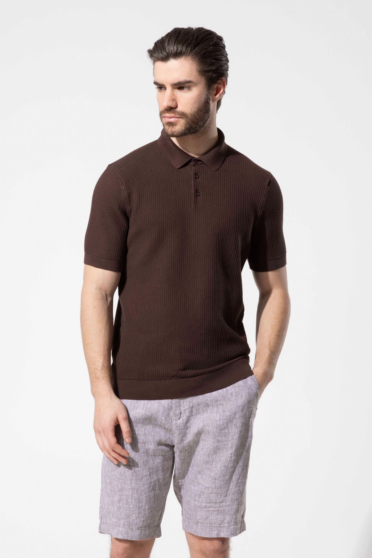 Minimal Dokulu Polo Yaka Pamuk Triko Tişört