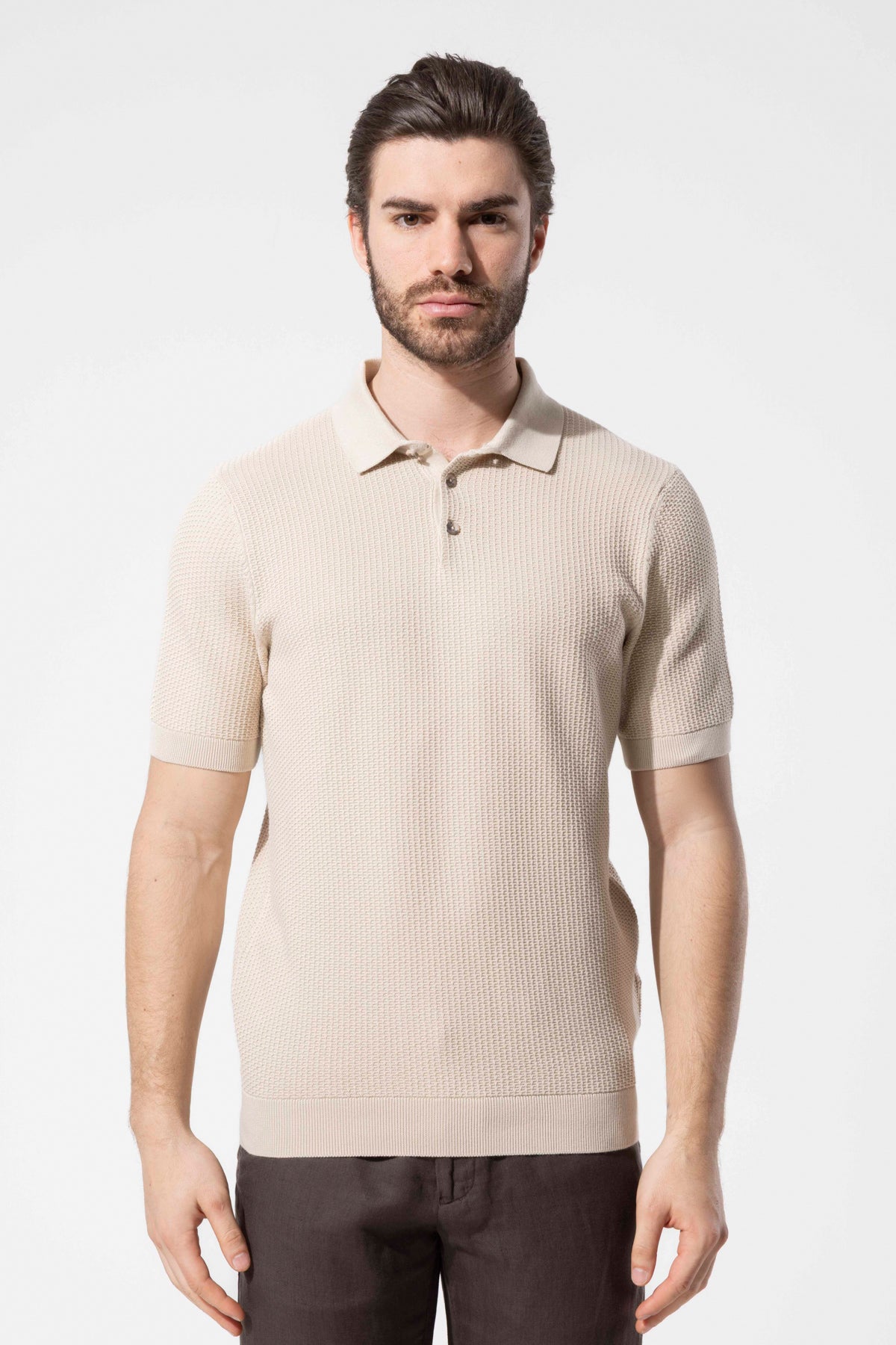 Minimal Dokulu Polo Yaka Pamuk Triko Tişört