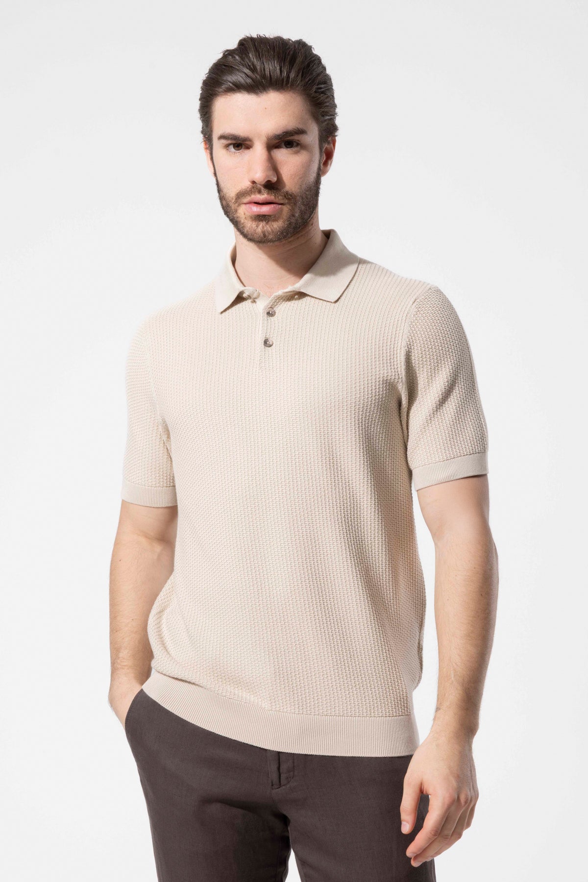 Minimal Dokulu Polo Yaka Pamuk Triko Tişört