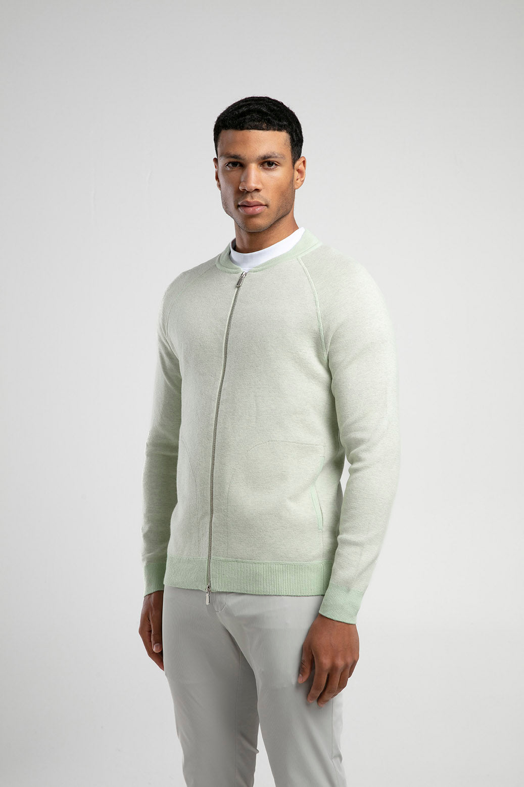 Fermuarlı Raglan Kol Triko - Mint