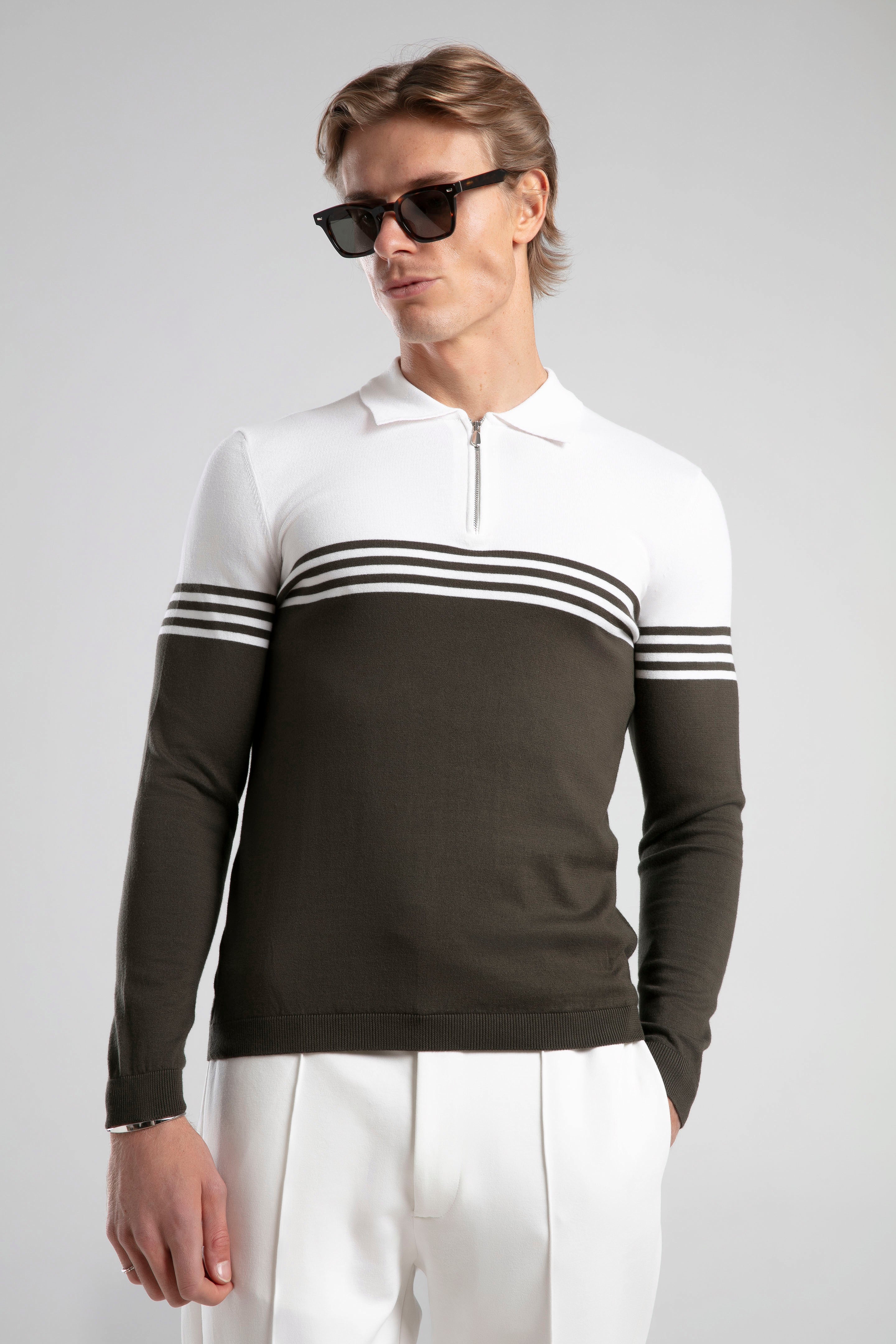 Striped Half-Zip Knit Polo