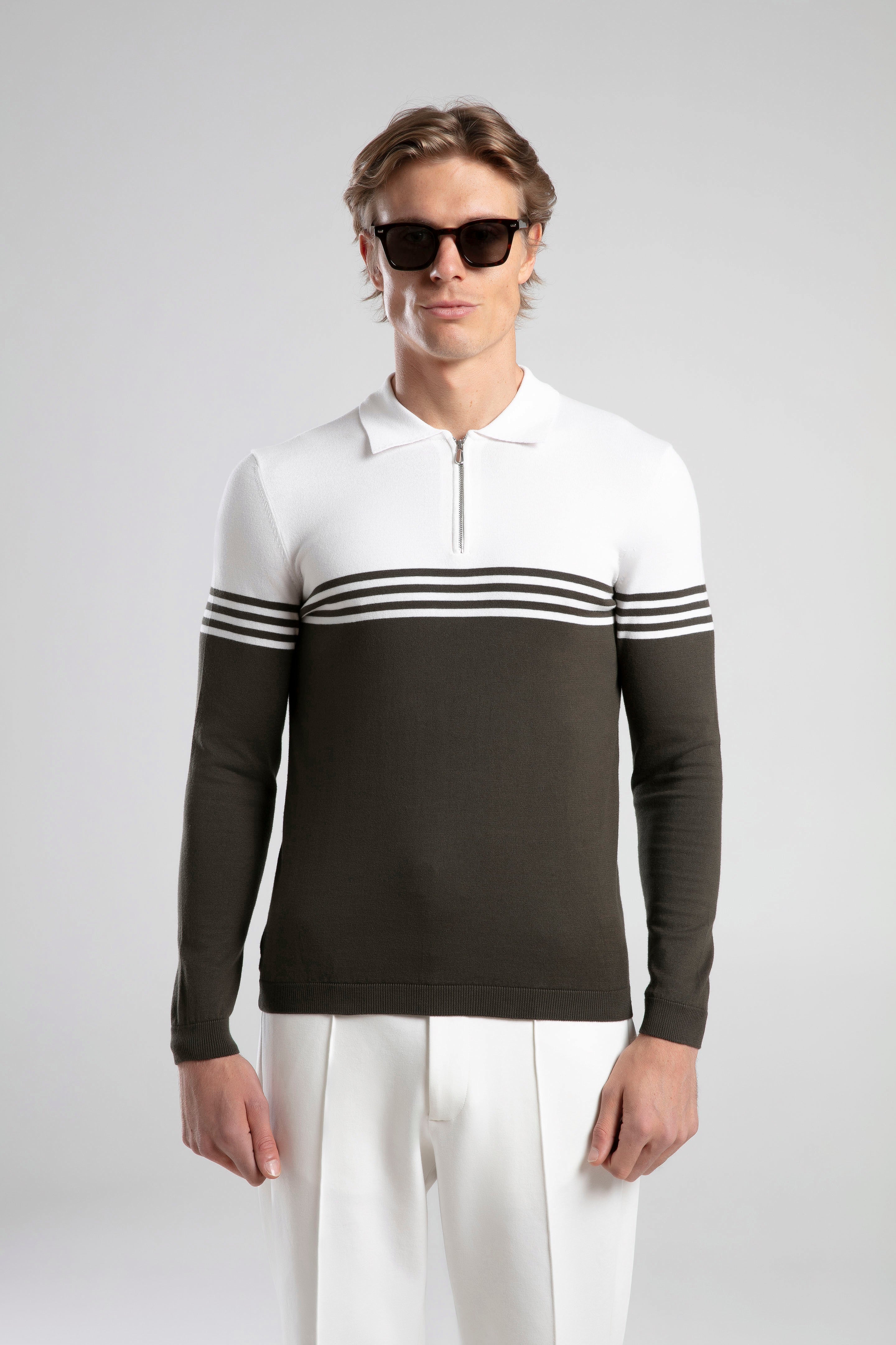 Striped Half-Zip Knit Polo