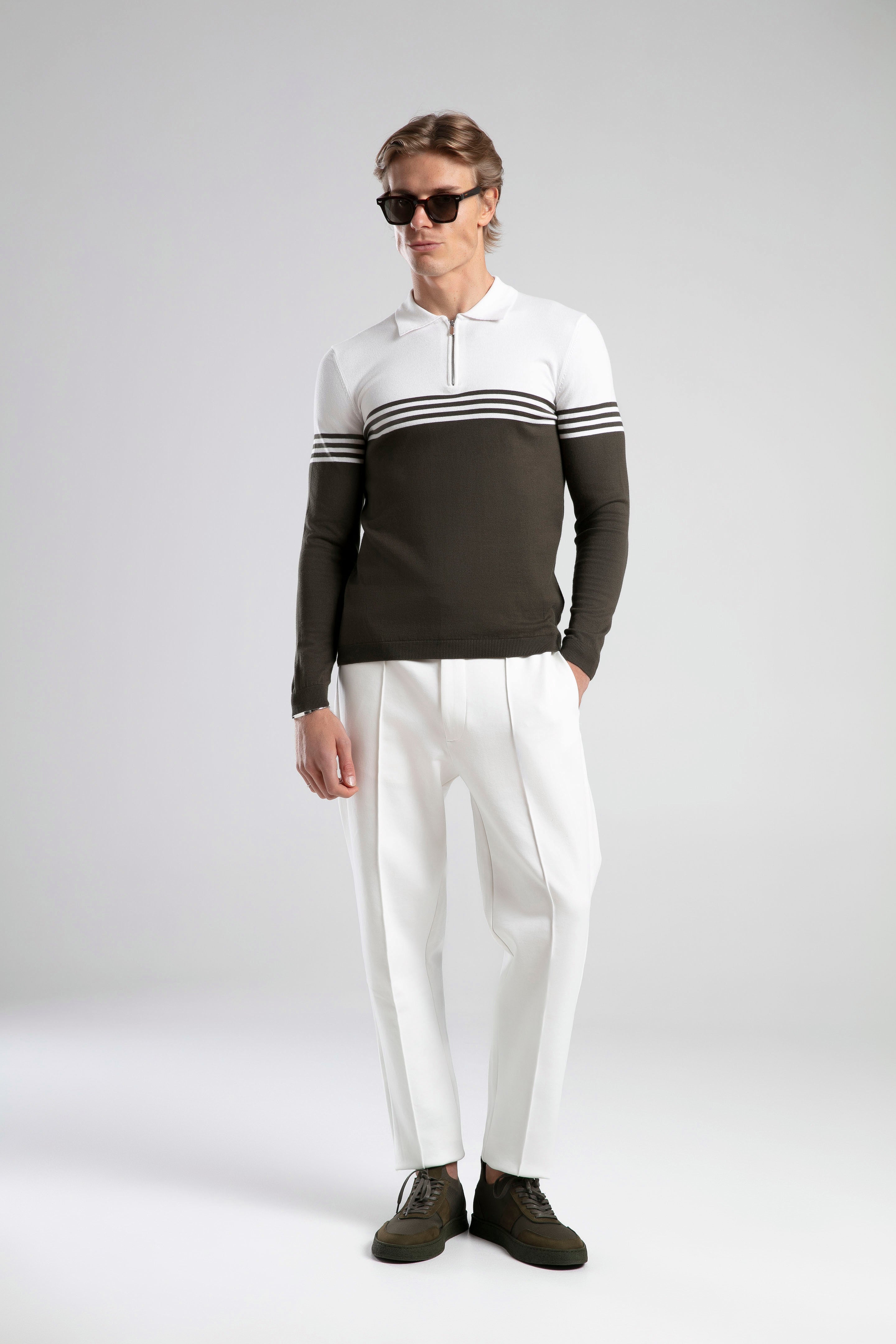 Striped Half-Zip Knit Polo