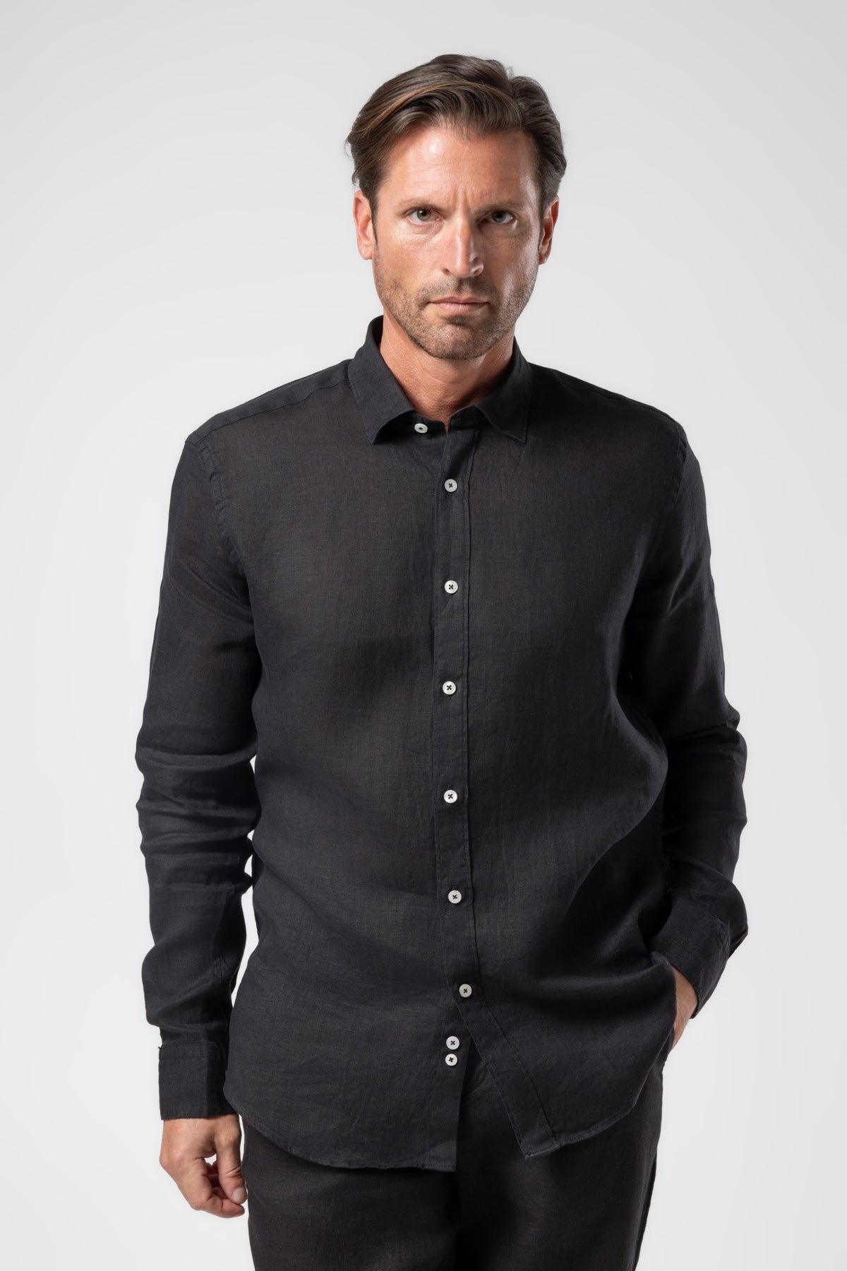 100% Linen Shirt - Black